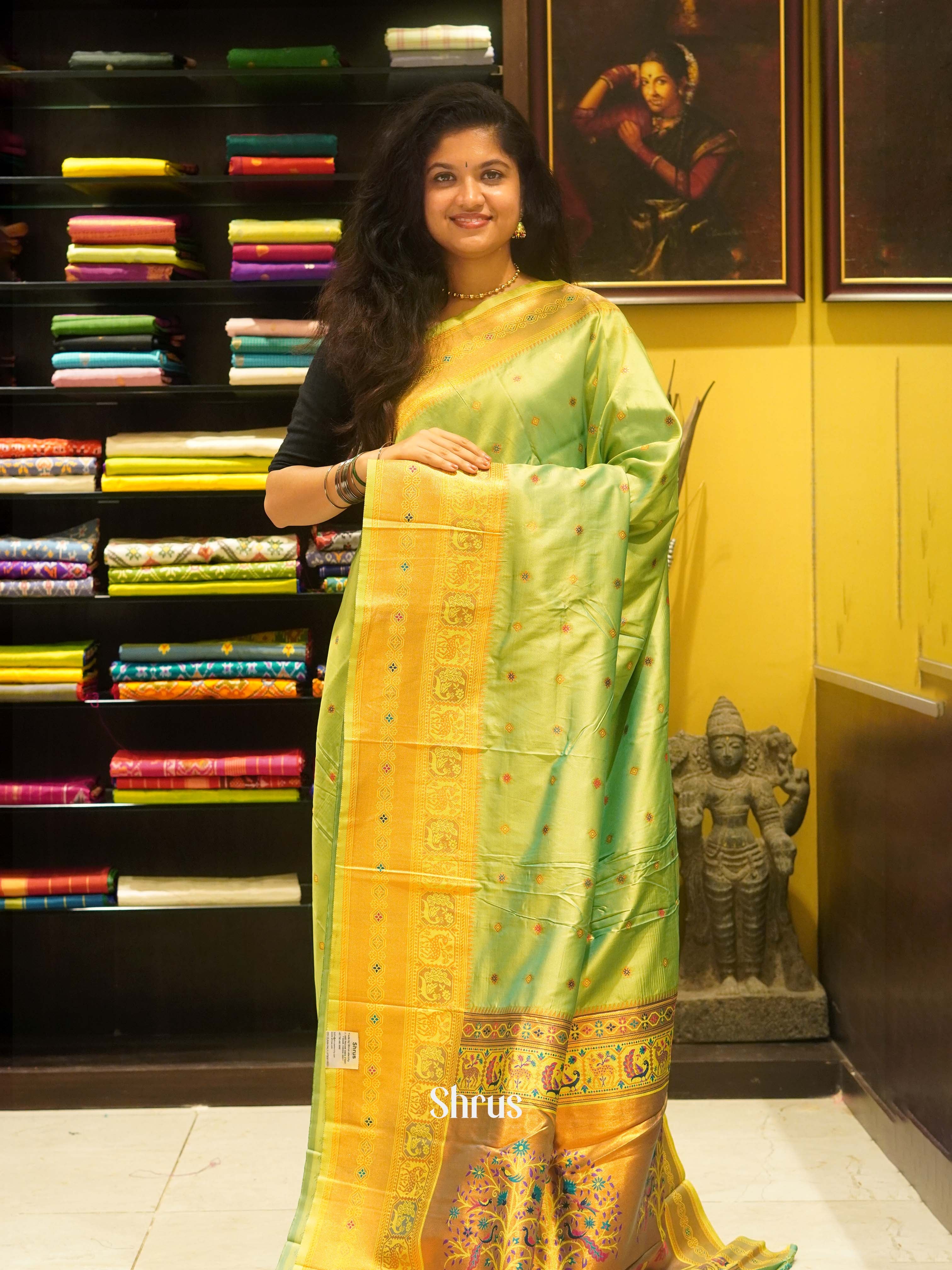 Green(Single Tone) - Semi Paithani Saree - Shop on ShrusEternity.com