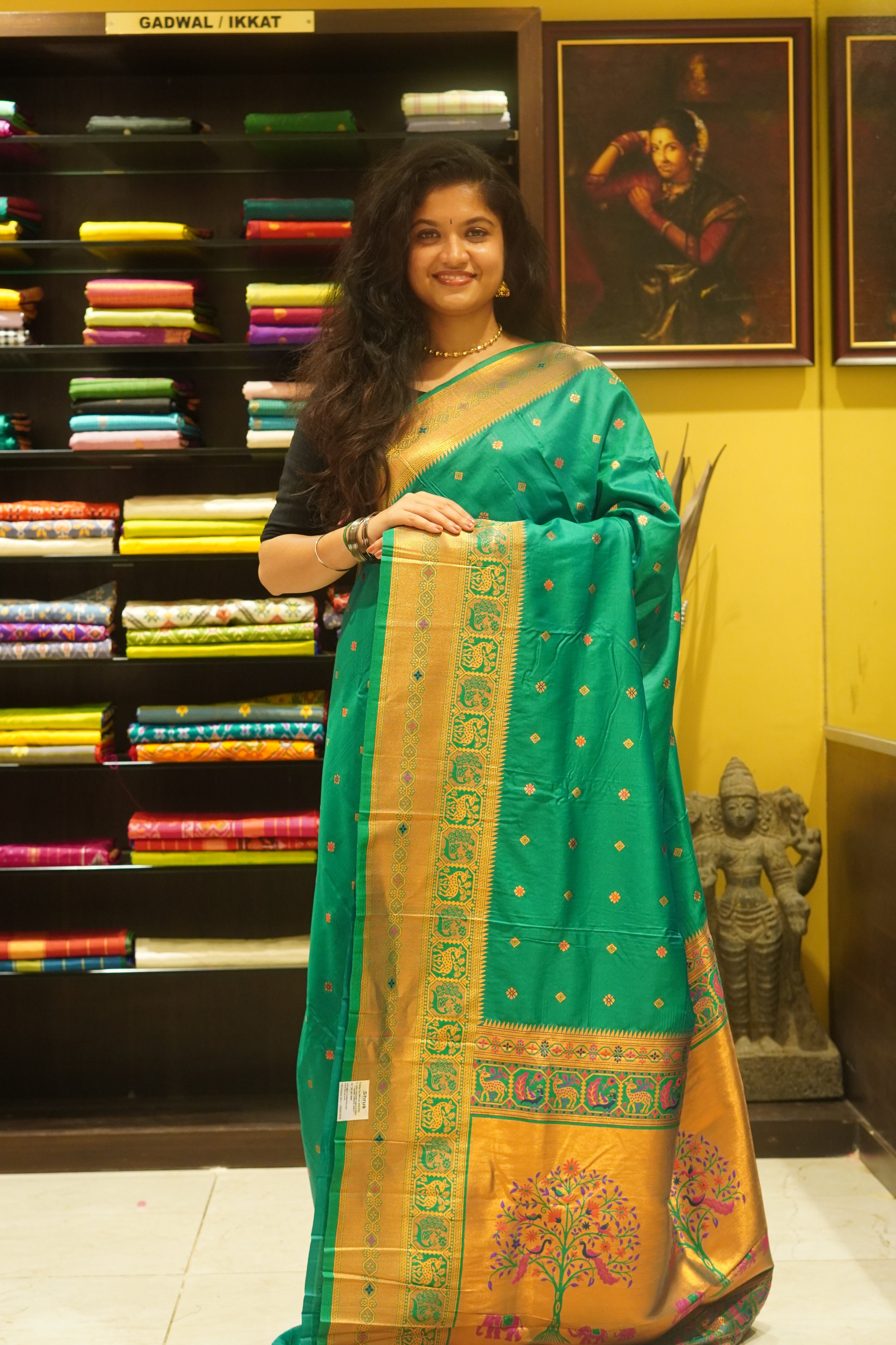 Green(Single tone)-Semi paithani saree - Shop on ShrusEternity.com