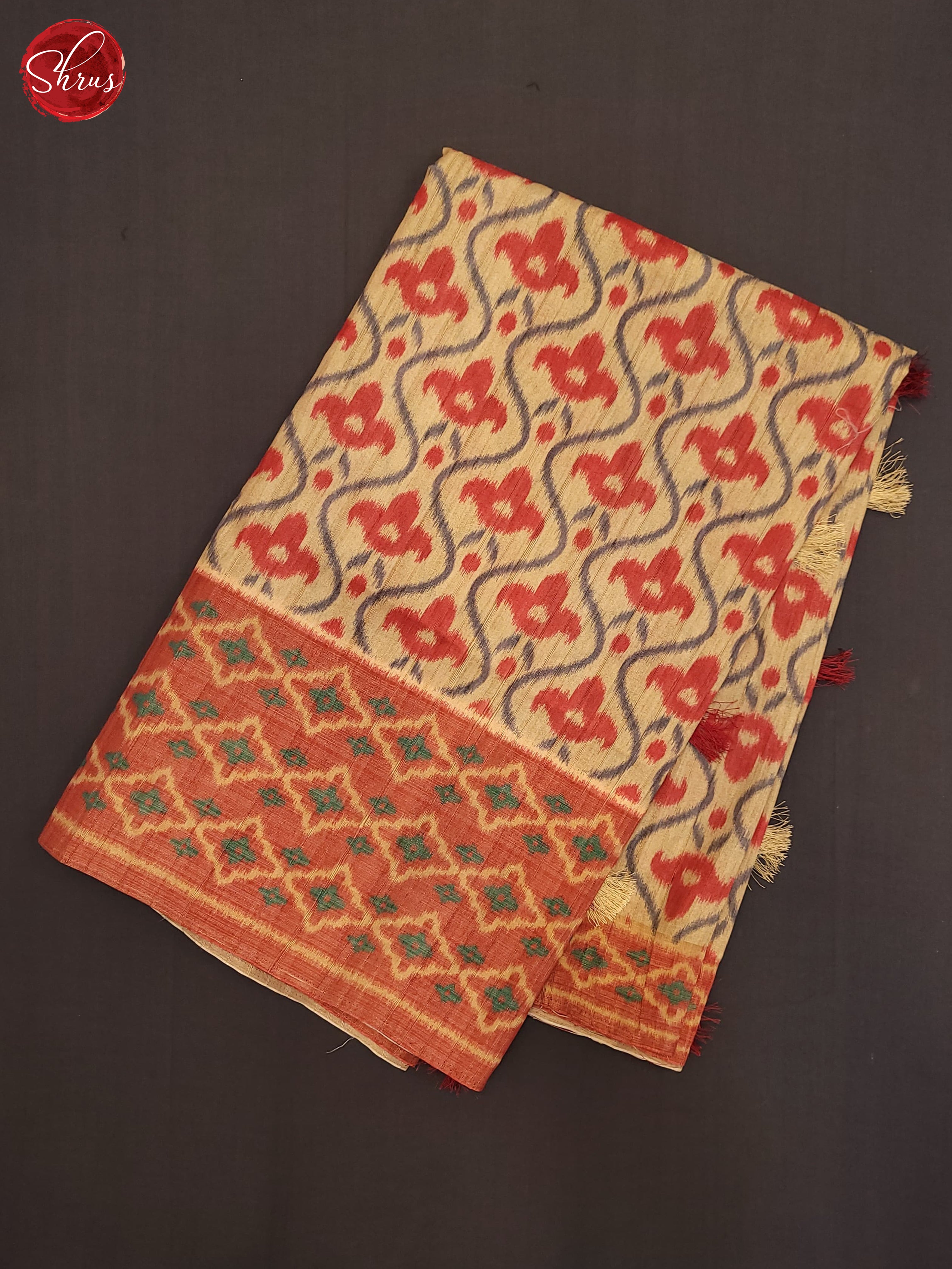 Beige & Red - Semi Pochampally Saree - Shop on ShrusEternity.com