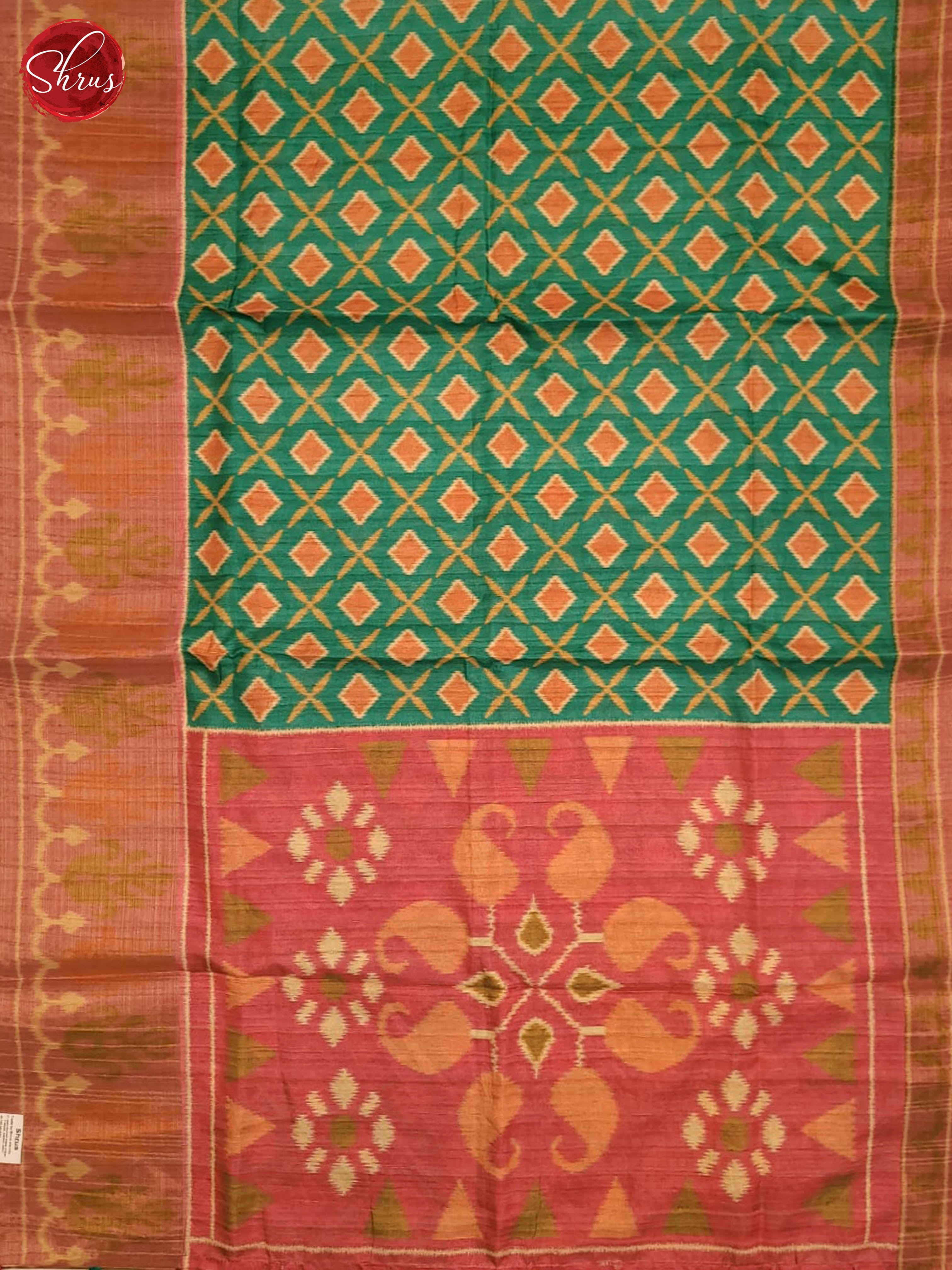 Green and pink- Semi Pochampally Saree - Shop on ShrusEternity.com