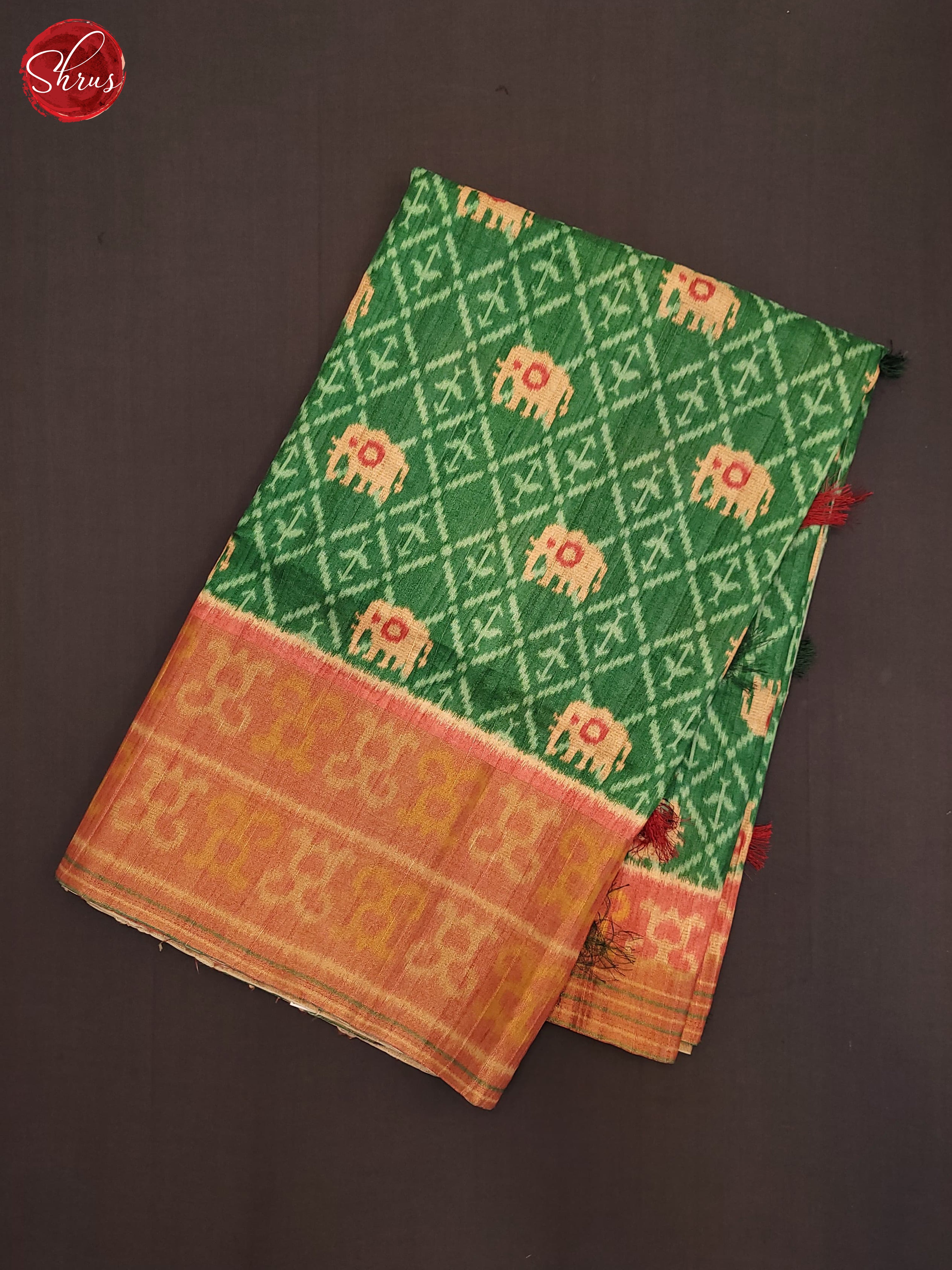 Green & Red - Semi Pochampally Saree - Shop on ShrusEternity.com