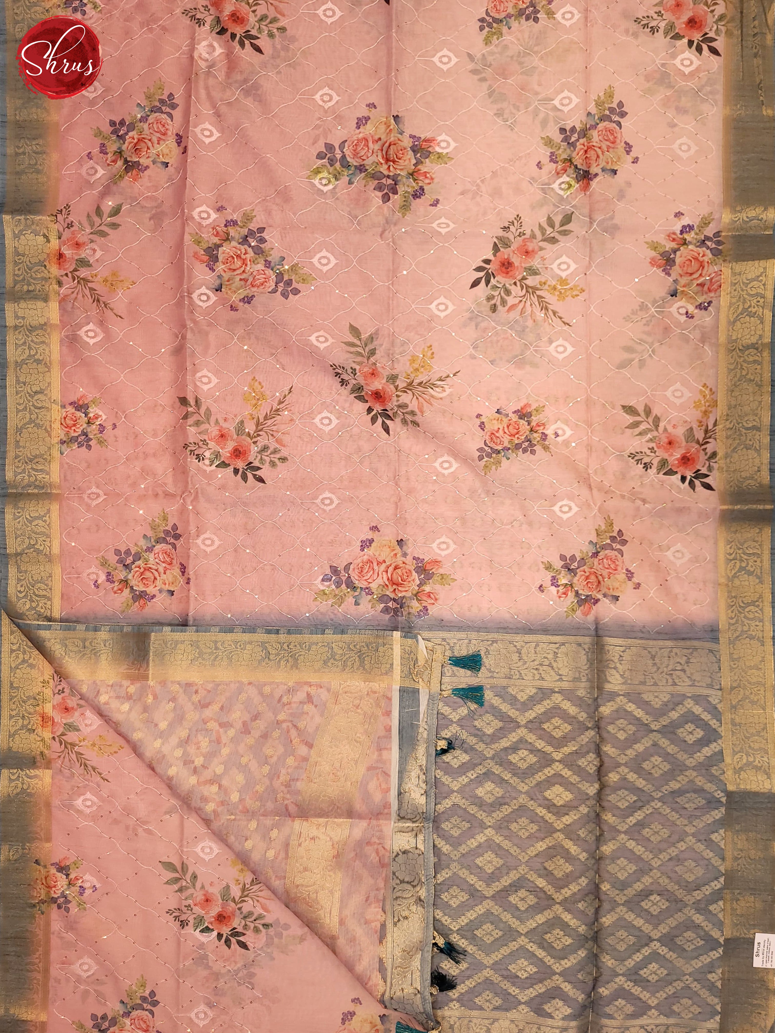 Peach & Grey - Semi Jute Saree - Shop on ShrusEternity.com