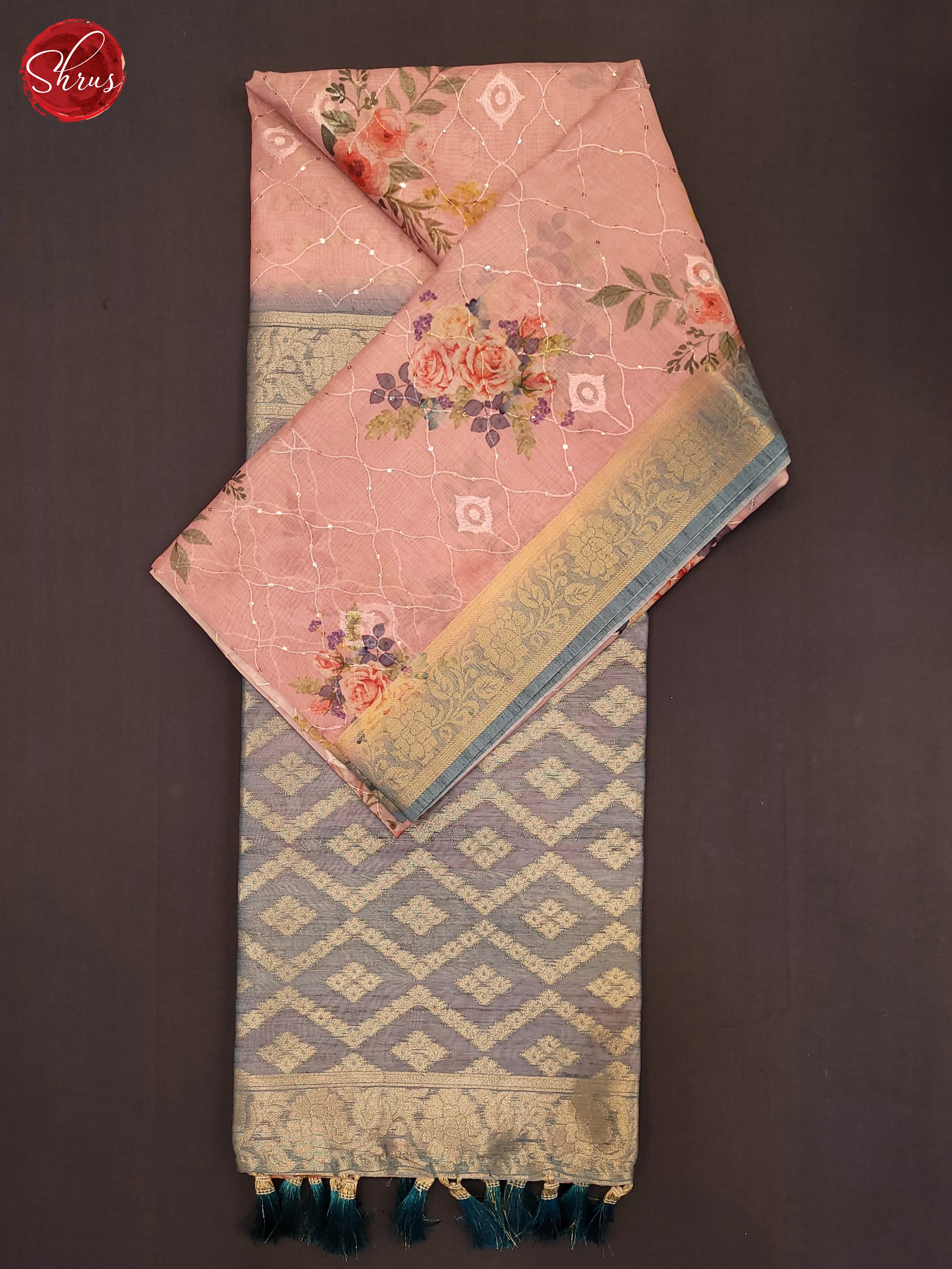 Peach & Grey - Semi Jute Saree - Shop on ShrusEternity.com