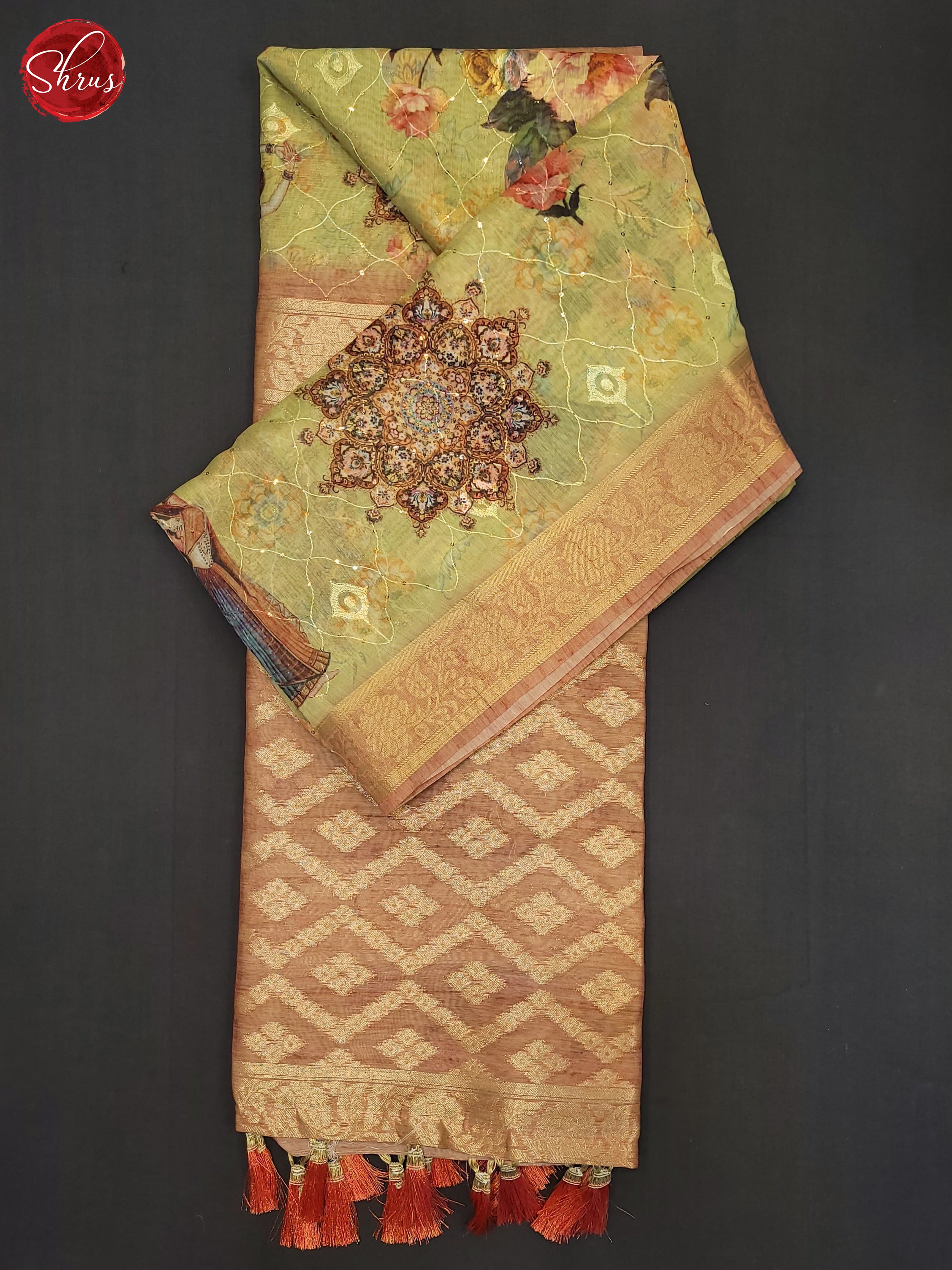 Pista Green & Peach- Semi Jute Saree - Shop on ShrusEternity.com