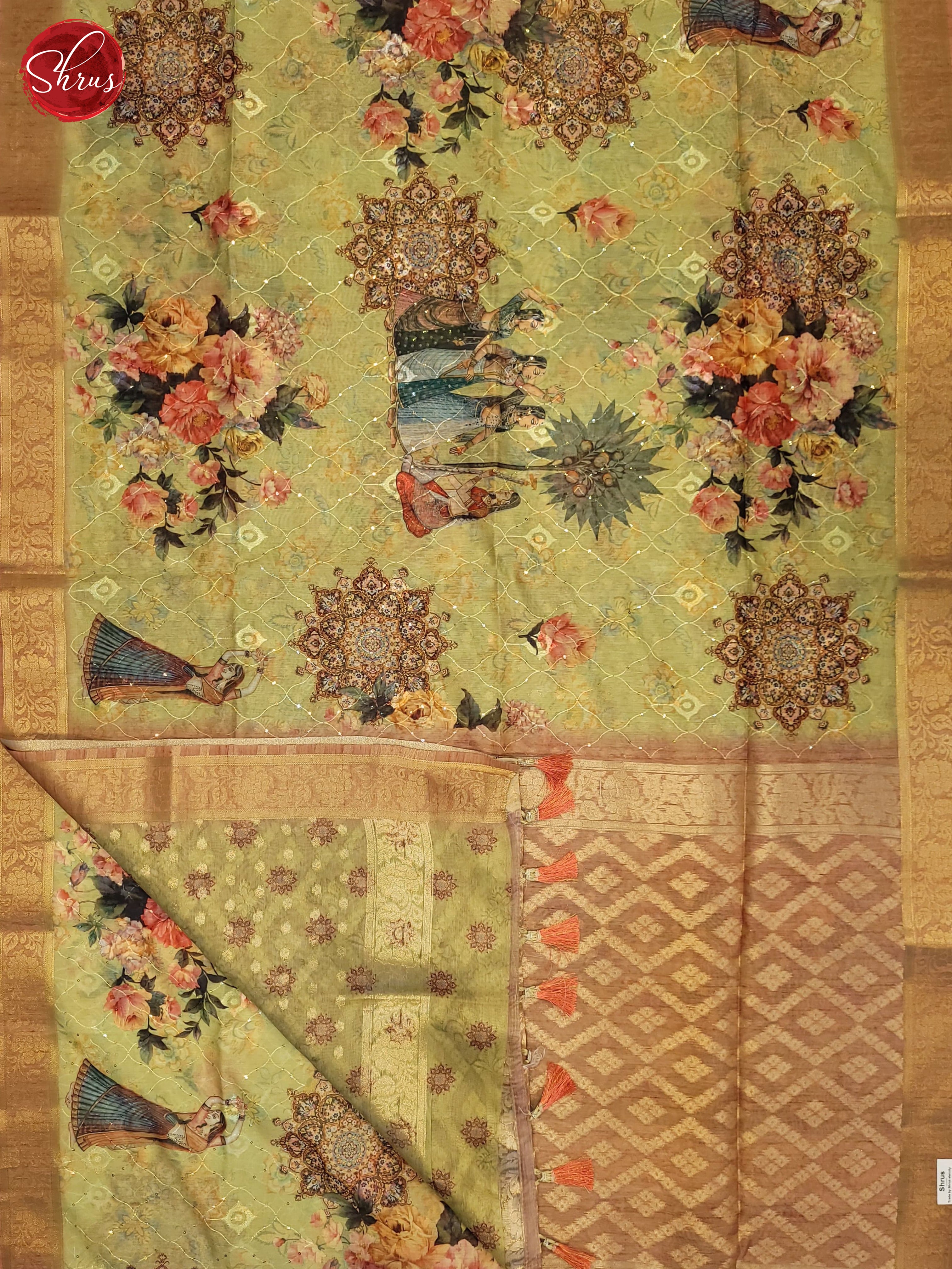 Pista Green & Peach- Semi Jute Saree - Shop on ShrusEternity.com