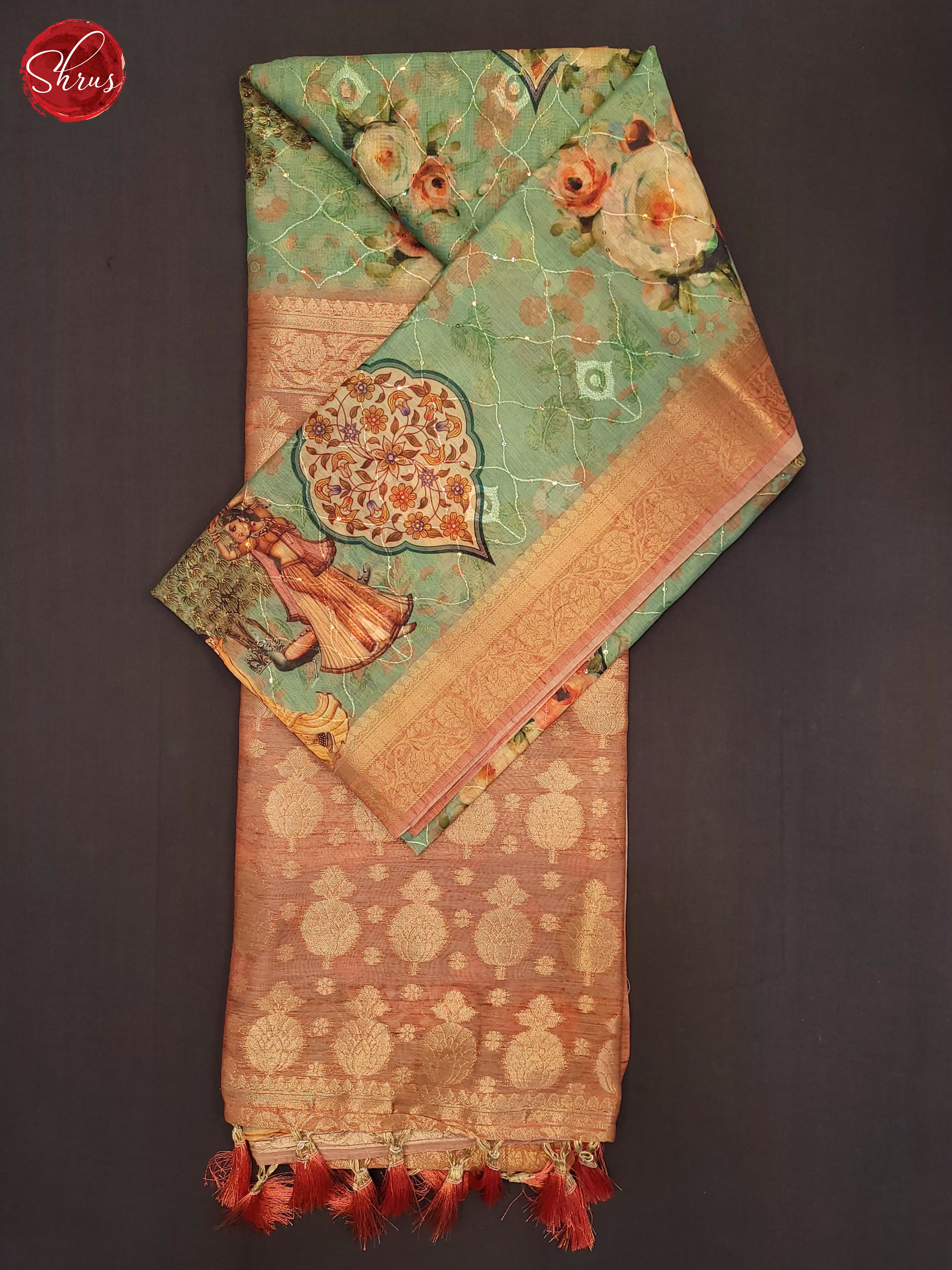 Green & Peach - Semi Jute Saree - Shop on ShrusEternity.com