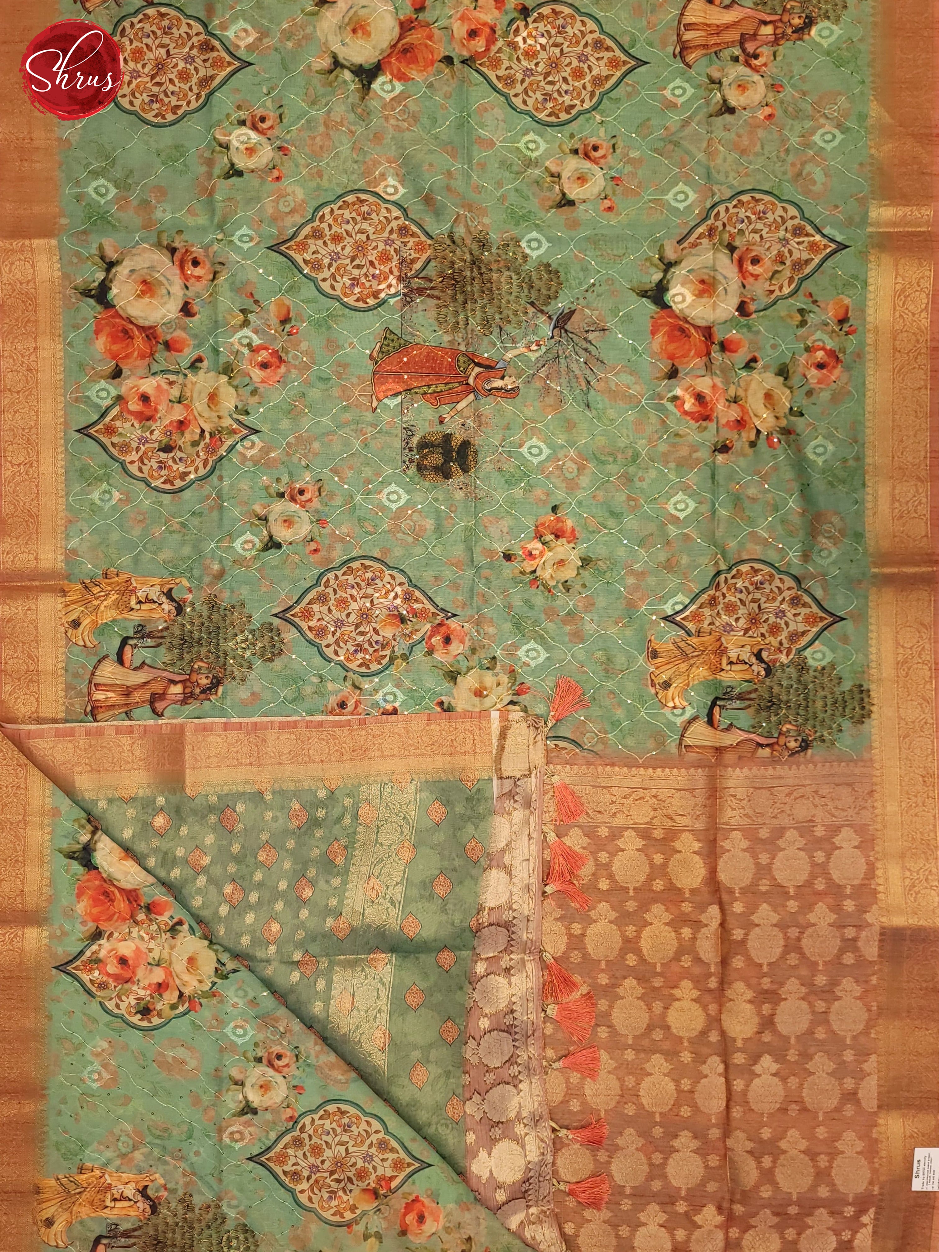 Green & Peach - Semi Jute Saree - Shop on ShrusEternity.com