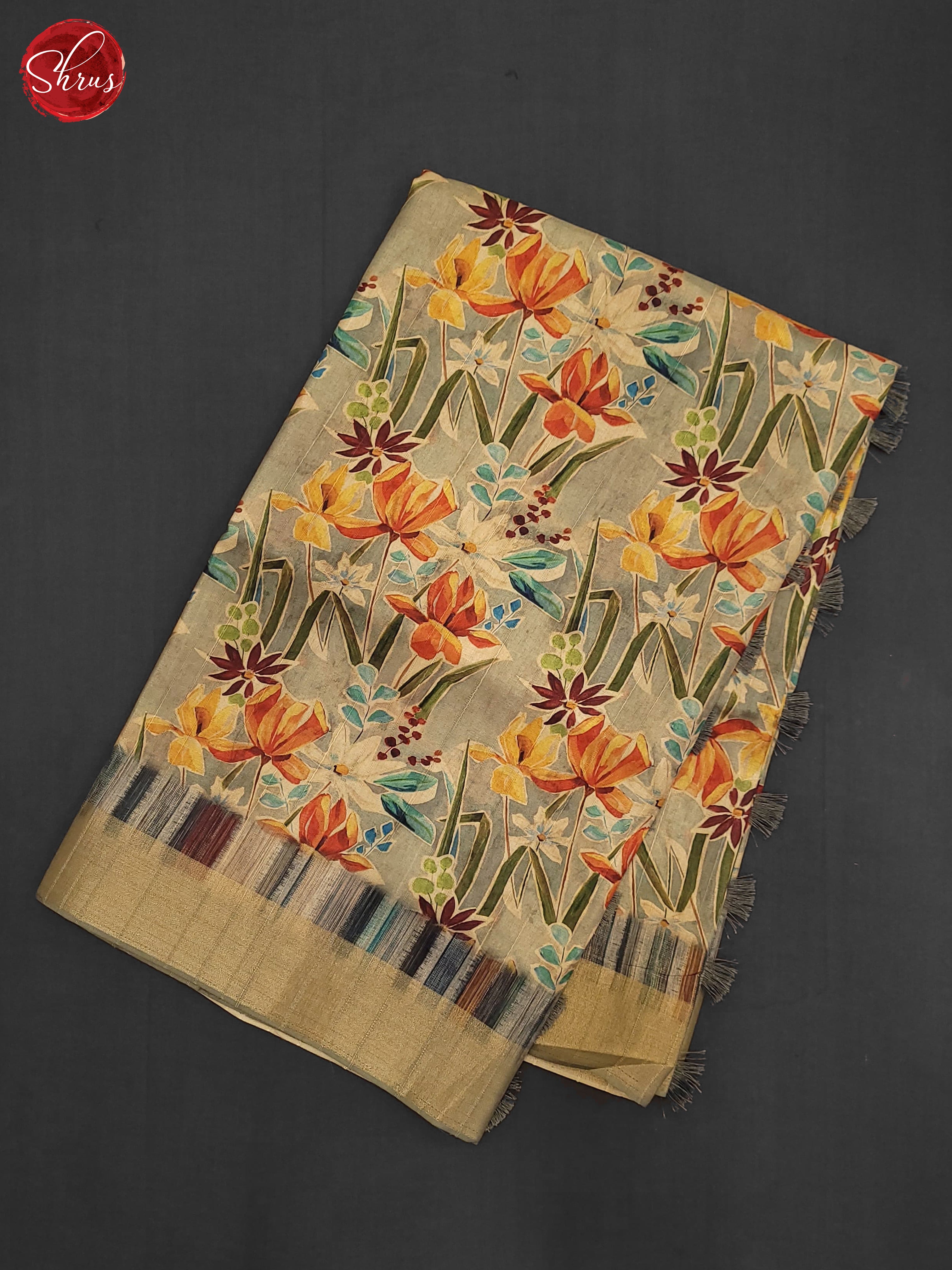 Grey & Brown- Semi Dupion Saree - Shop on ShrusEternity.com