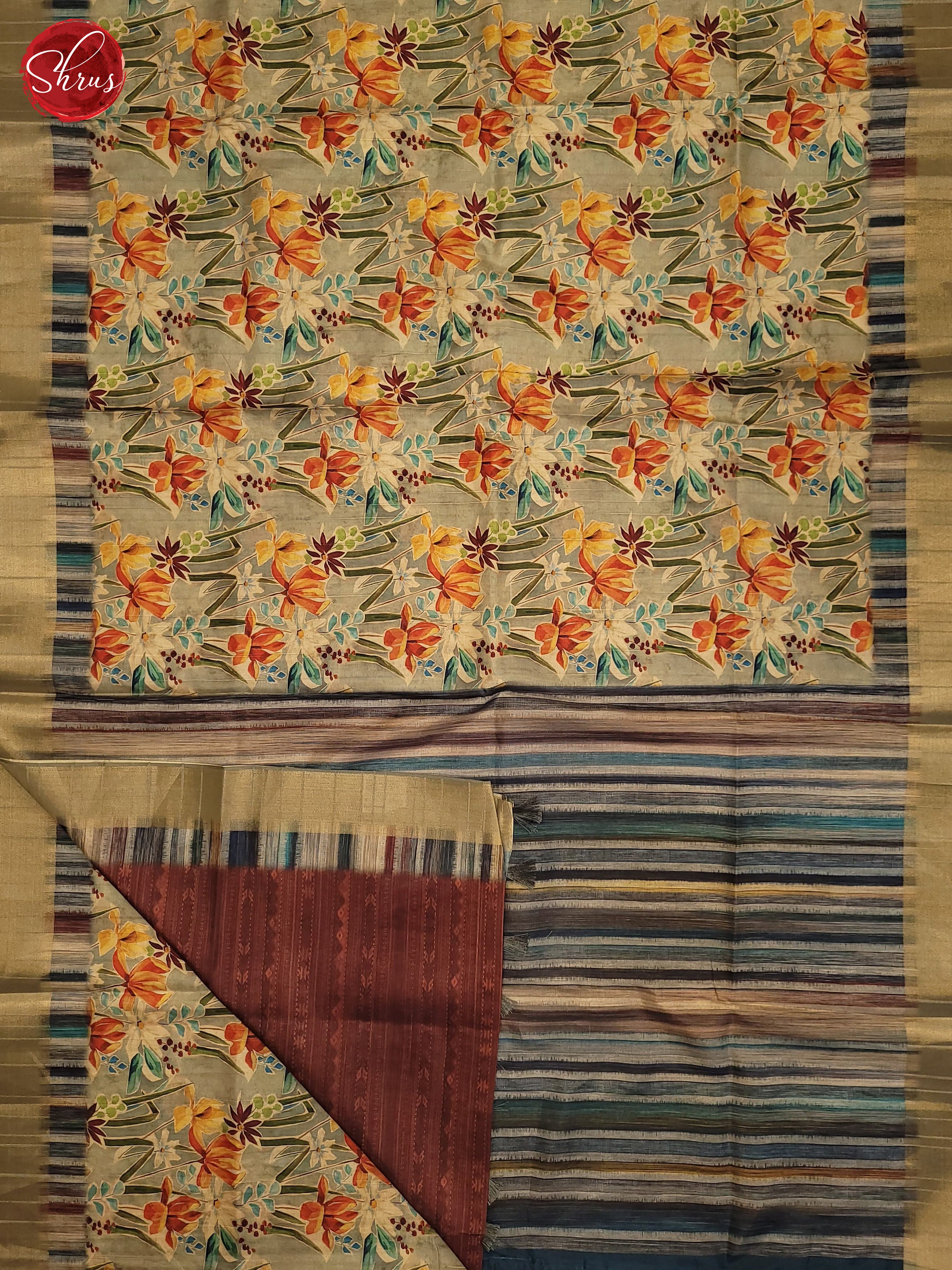 Grey & Brown- Semi Dupion Saree - Shop on ShrusEternity.com