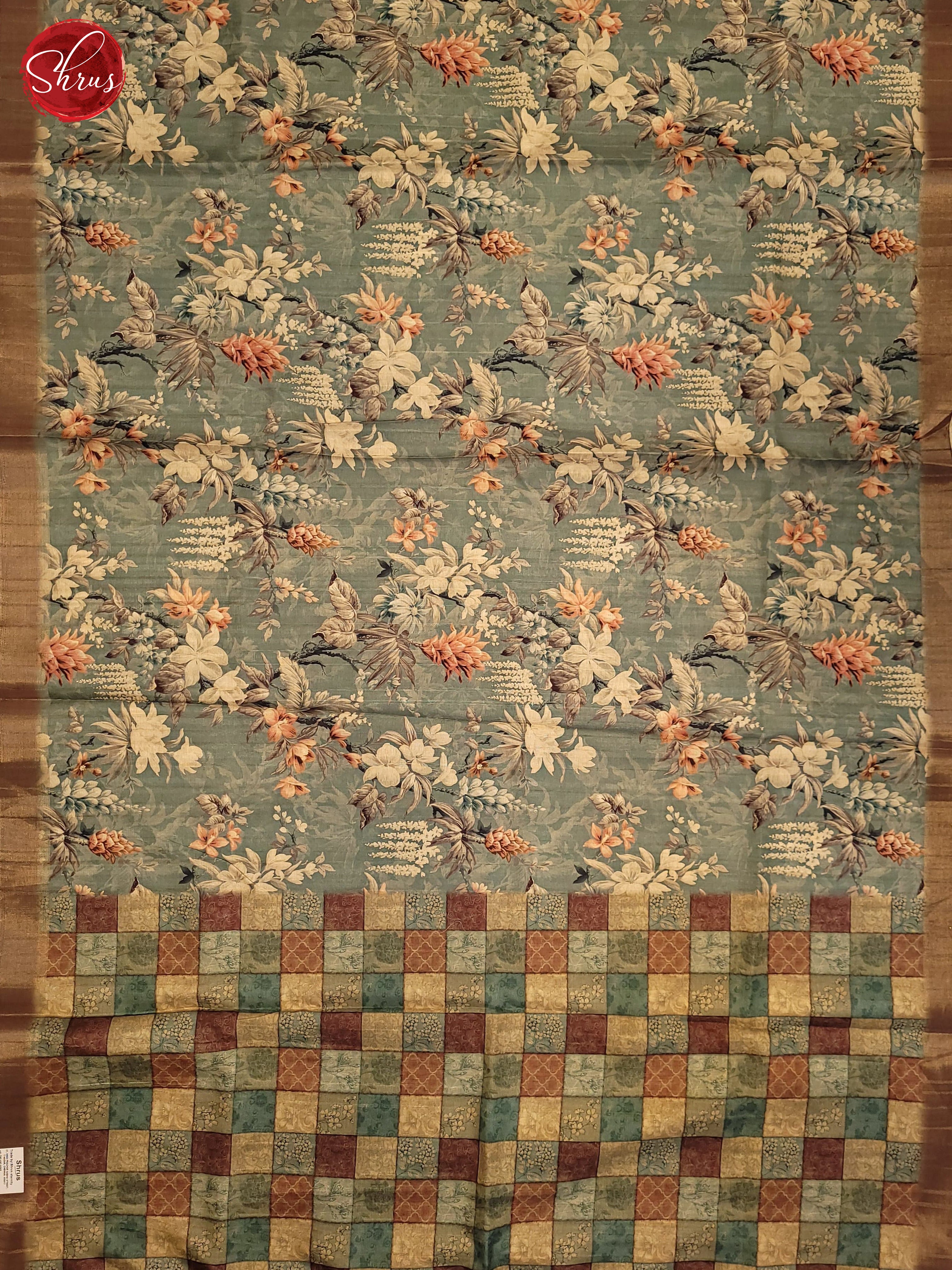 Pastel Blue & Brown - Semi Tussar Saree - Shop on ShrusEternity.com