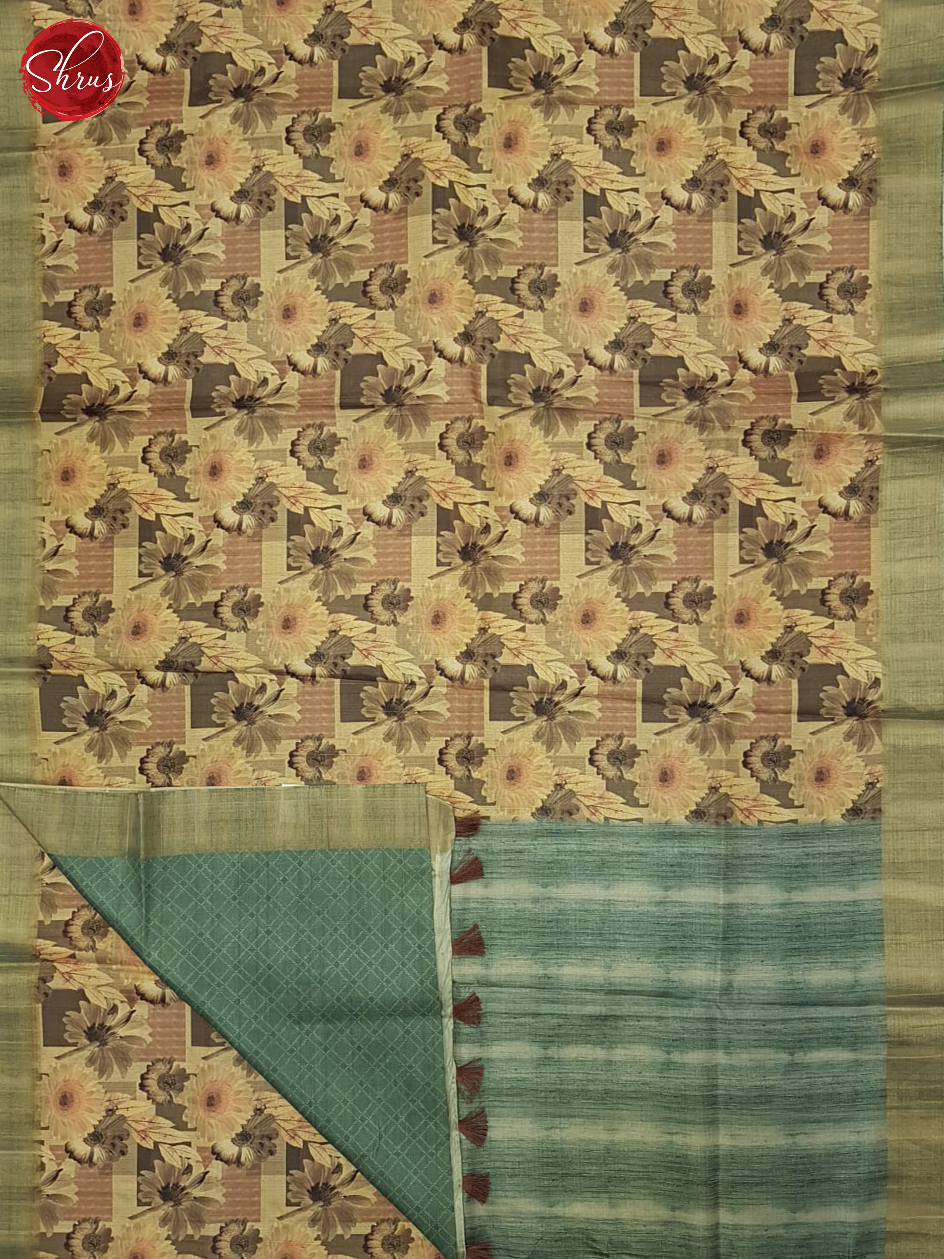 Beige & Green - Semi Tussar Saree - Shop on ShrusEternity.com