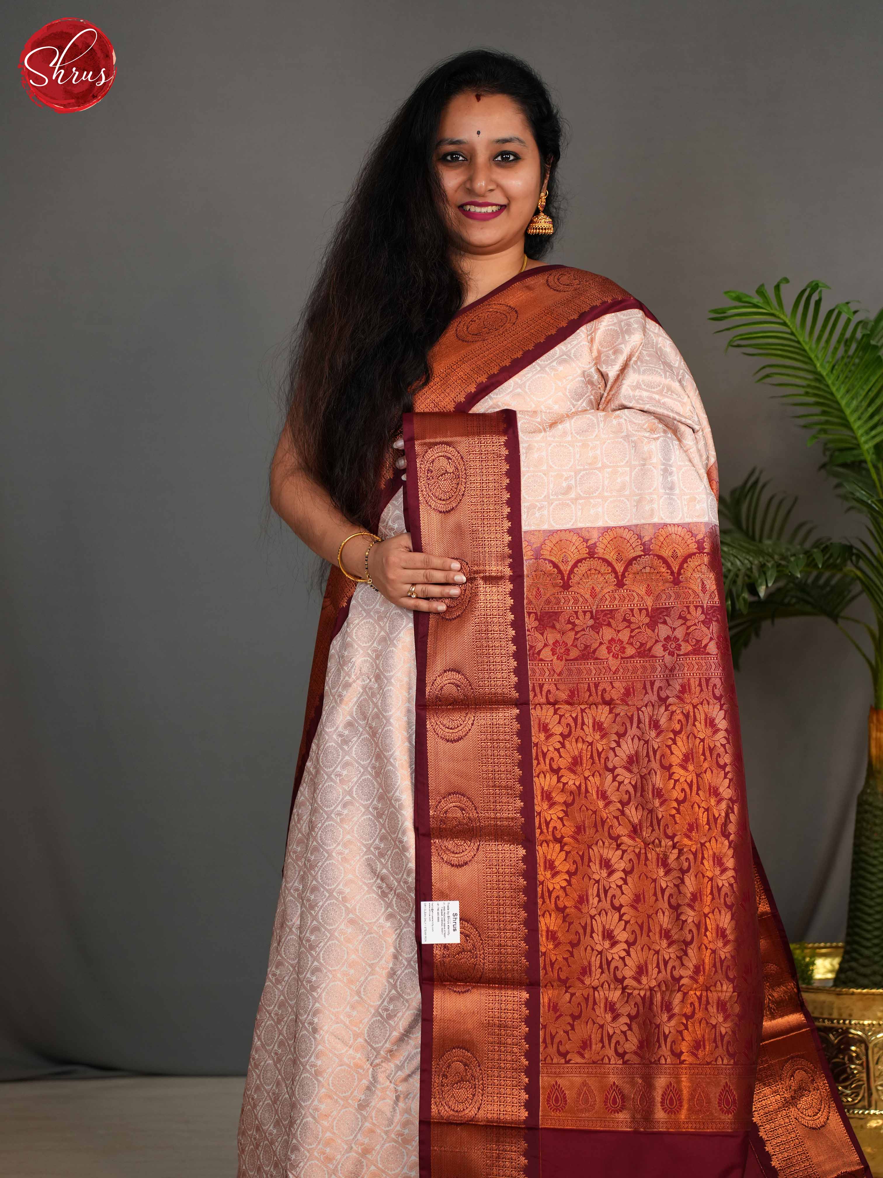 Peach & Maroon - Semi Kanchipuram Saree - Shop on ShrusEternity.com