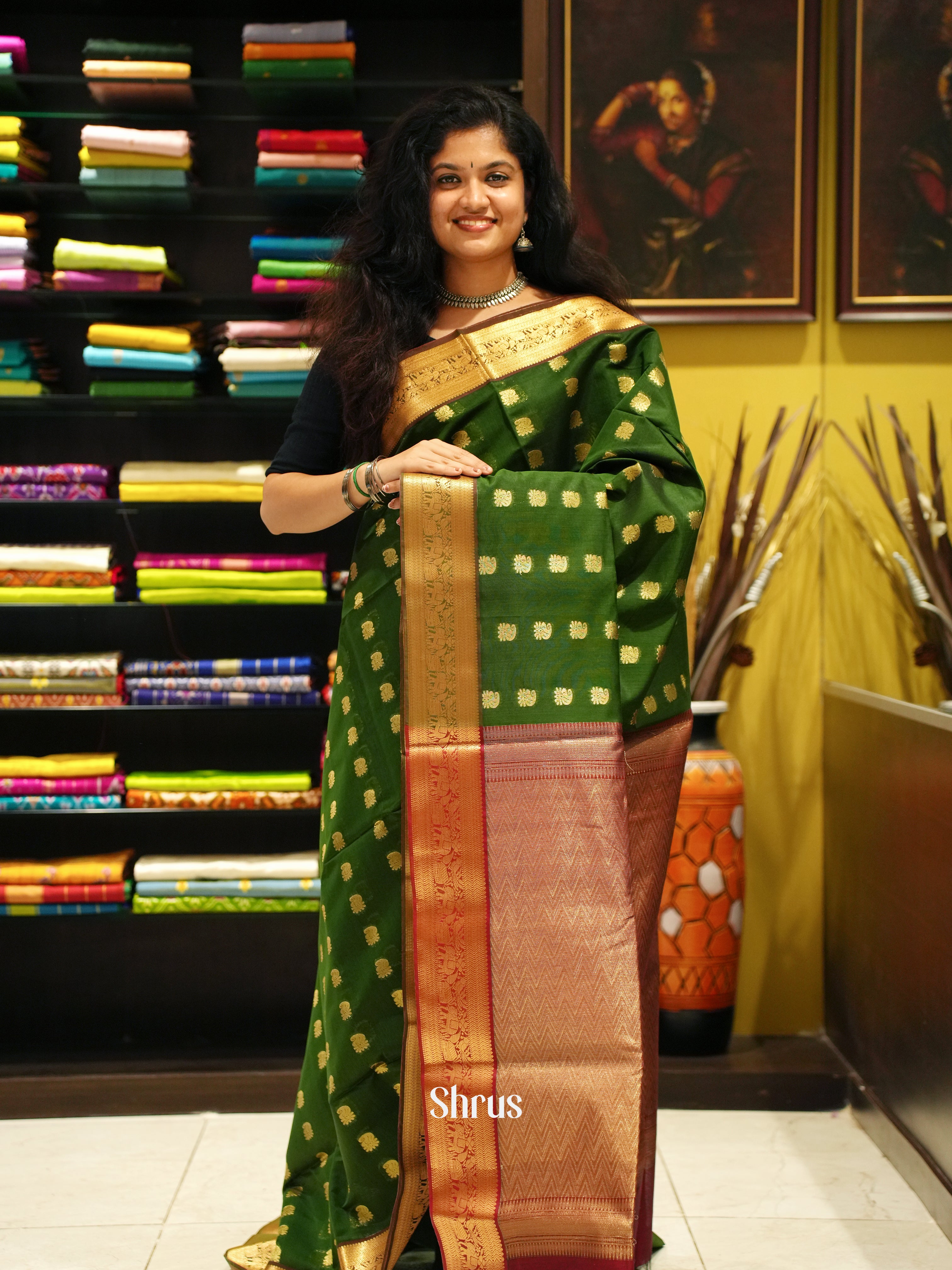 Green & Maroon -Semi Silkcotton - Shop on ShrusEternity.com