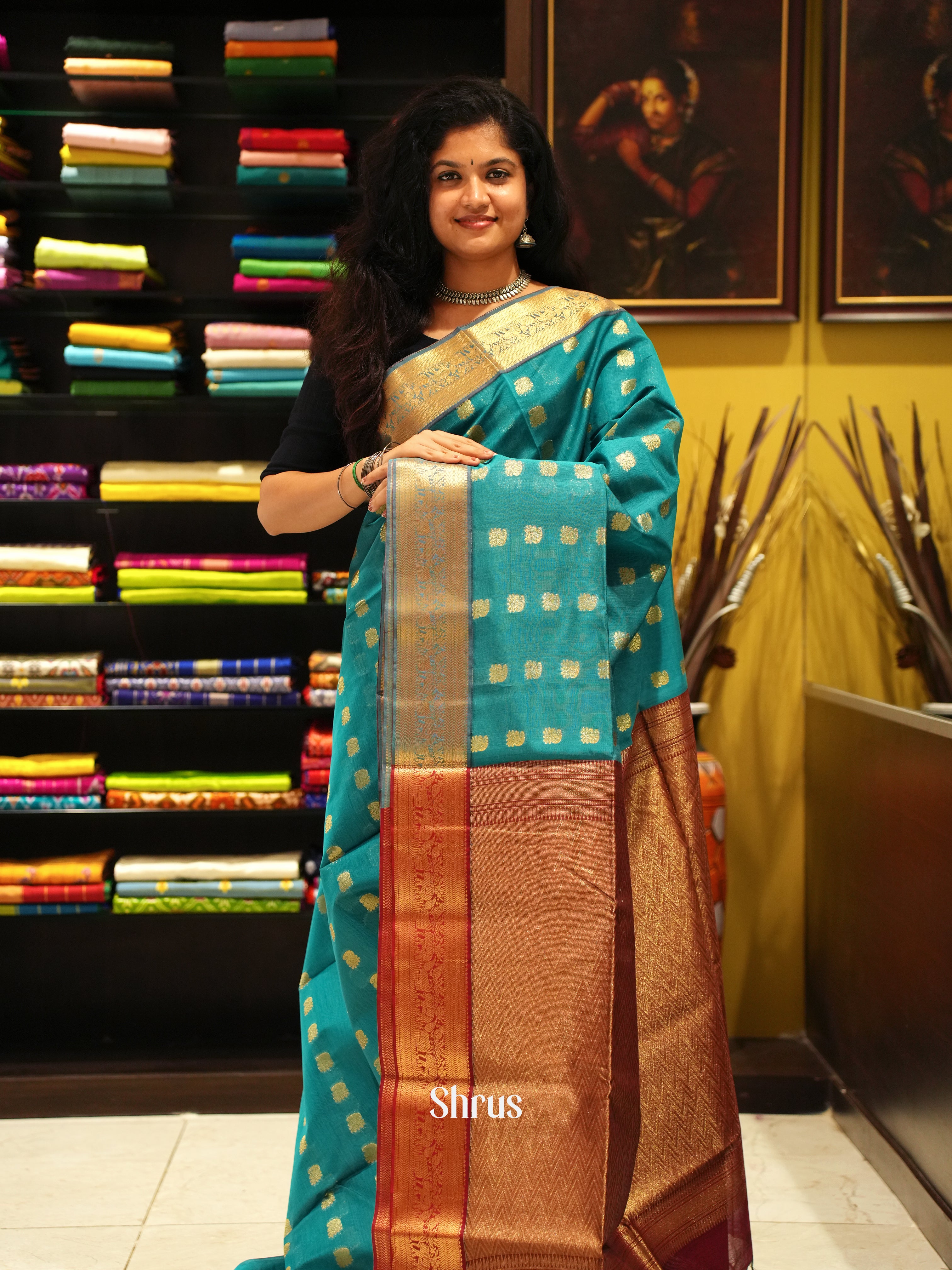 Green & Maroon -Semi Silkcotton - Shop on ShrusEternity.com