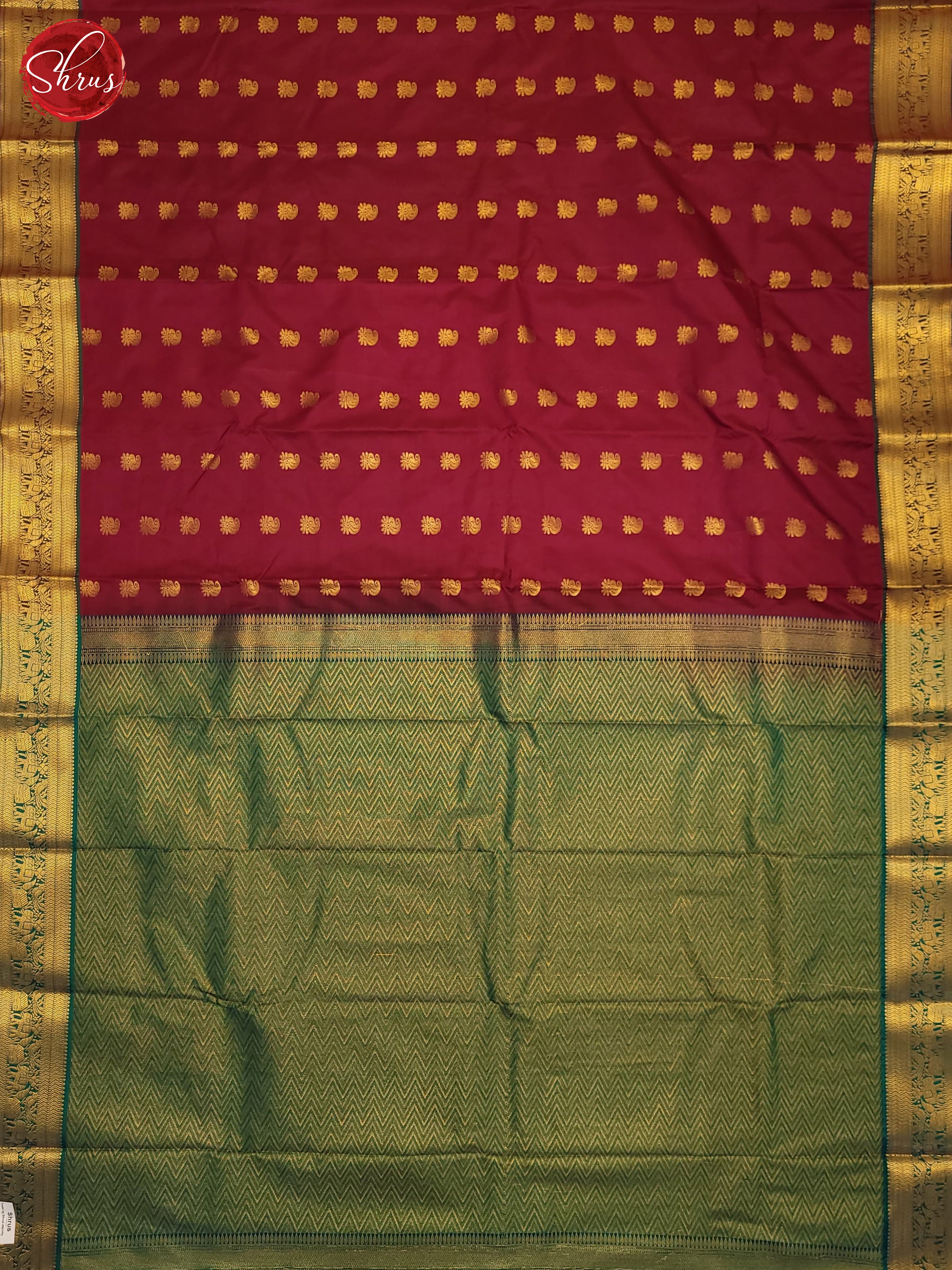 Red & Green - Semi Kanchipuram Saree - Shop on ShrusEternity.com