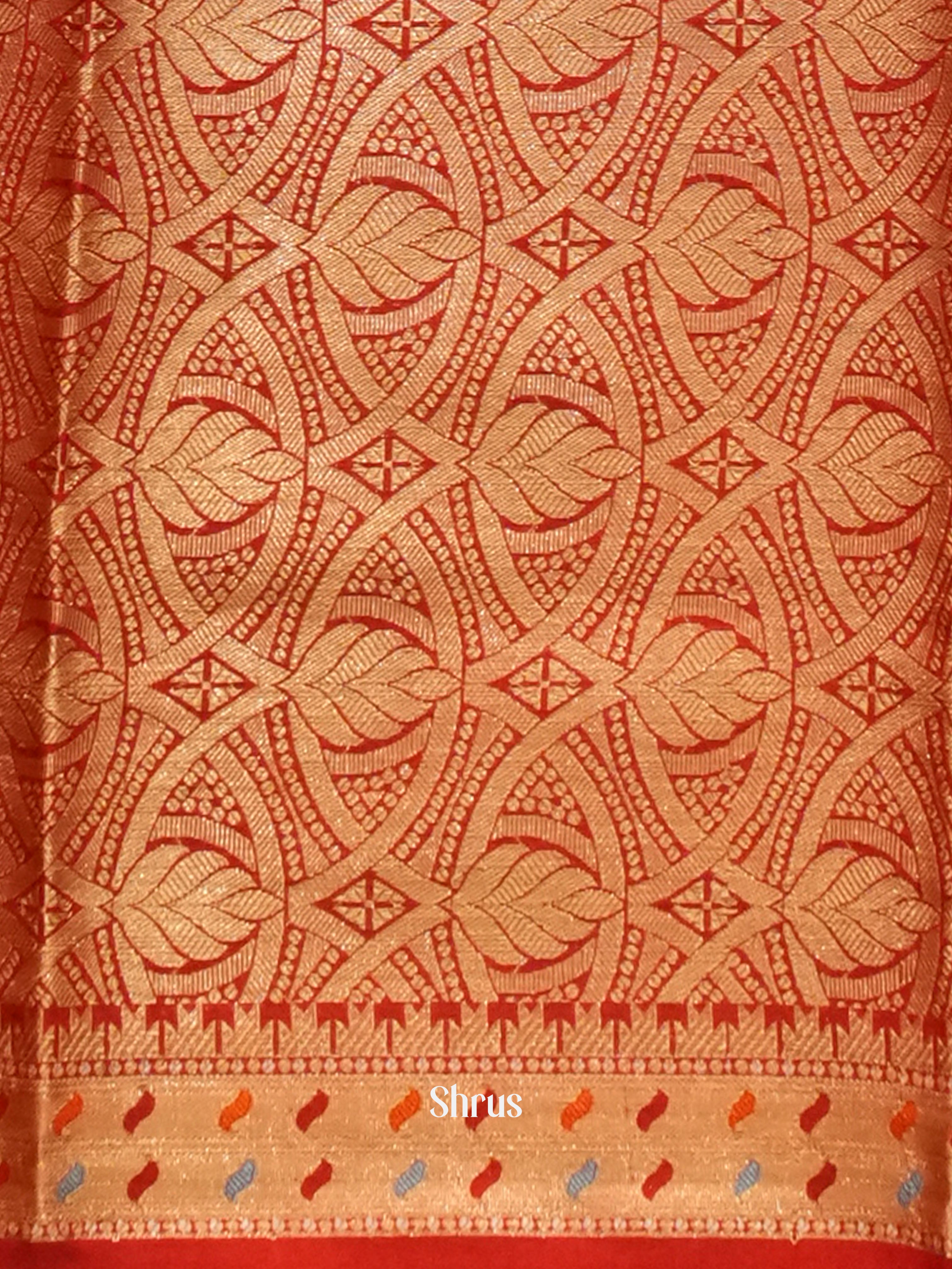 Green & Red- Semi Dupion Saree - Shop on ShrusEternity.com