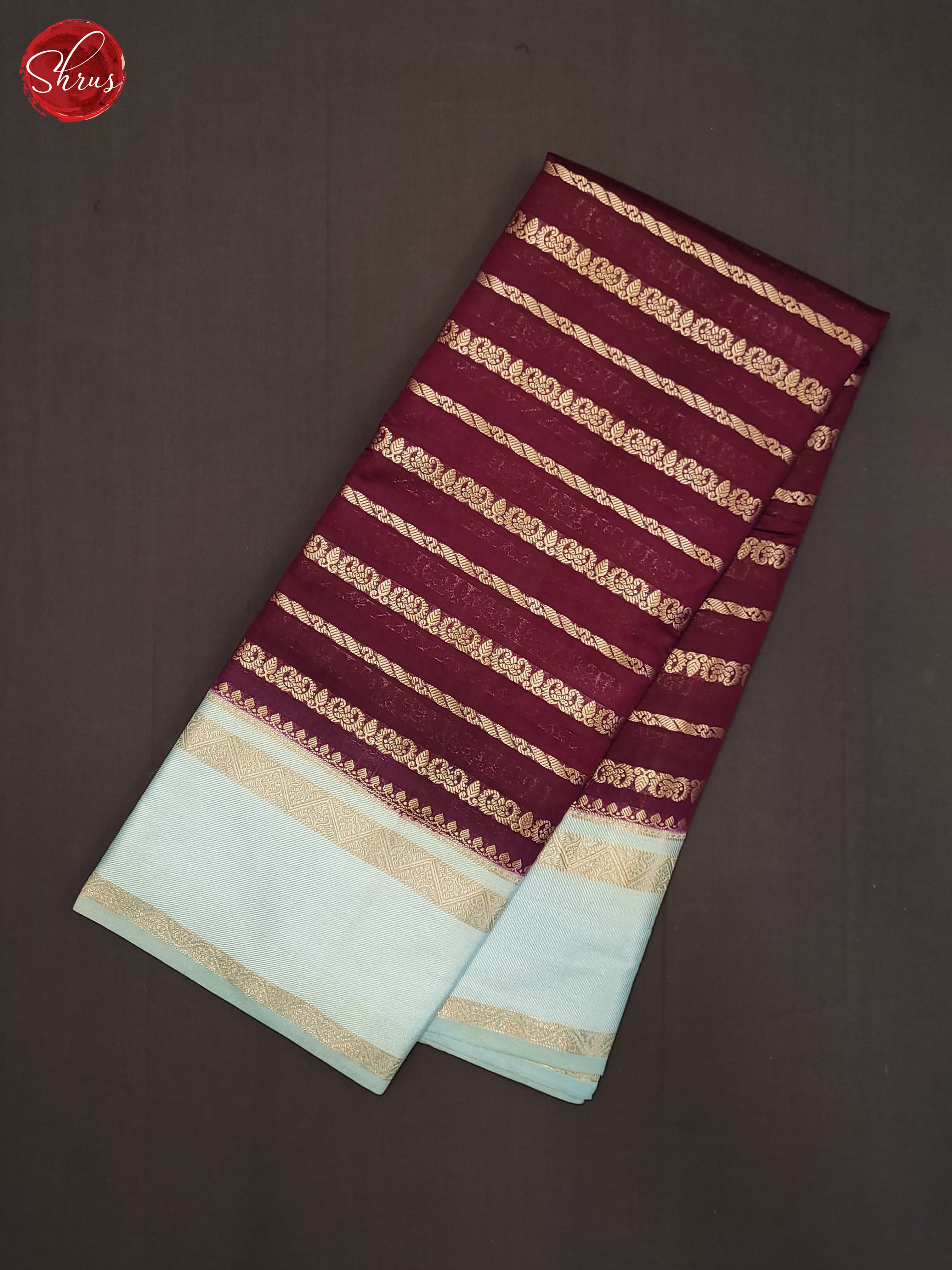 Deep Wine & Blue - Semi Dupion Saree - Shop on ShrusEternity.com