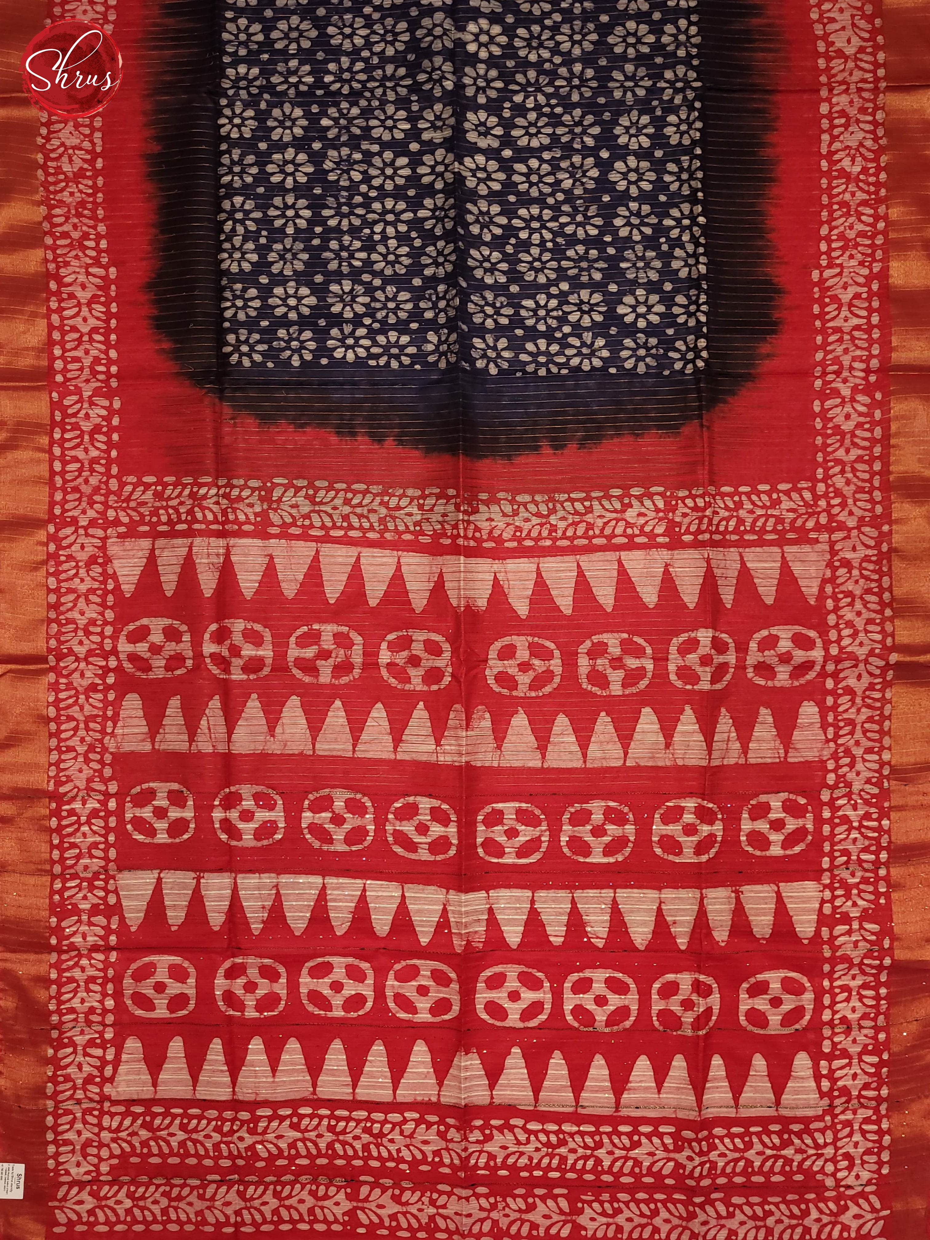 Blue & Red - Bhatik Saree with Gold Zari Border and Contrast Colorways - Shop on ShrusEternity.com