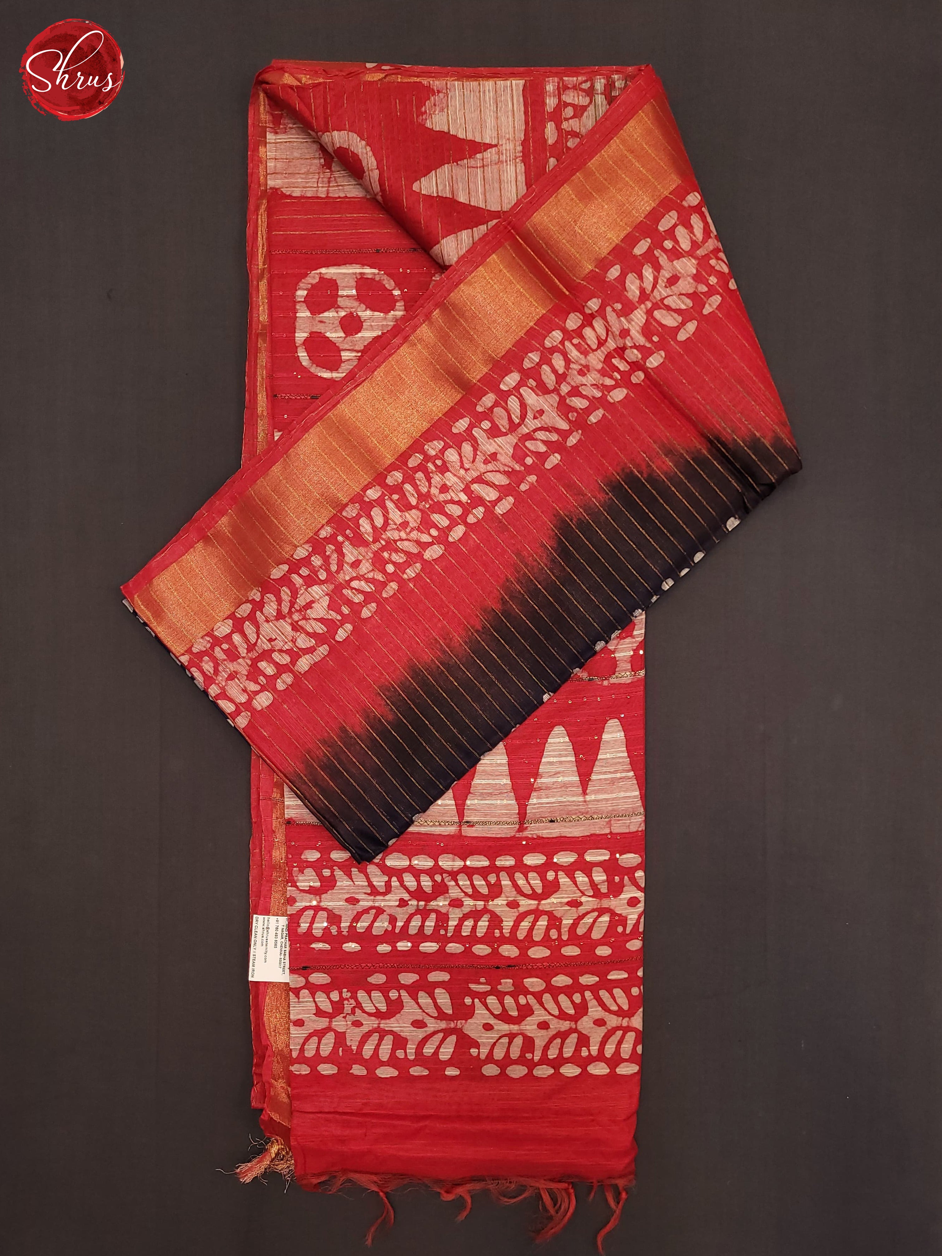 Blue & Red - Bhatik Saree with Gold Zari Border and Contrast Colorways - Shop on ShrusEternity.com