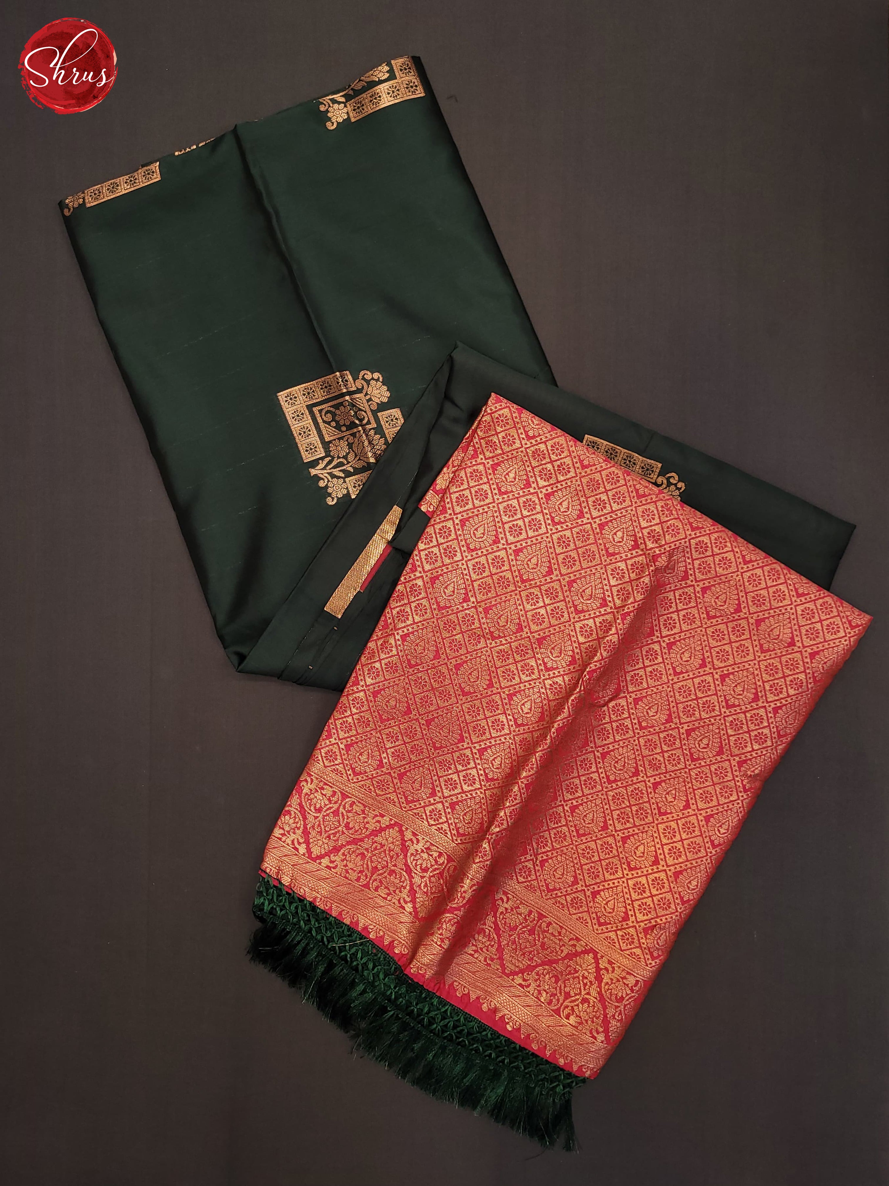 Bottle Green & Pink- Semi Softsilk Saree - Shop on ShrusEternity.com