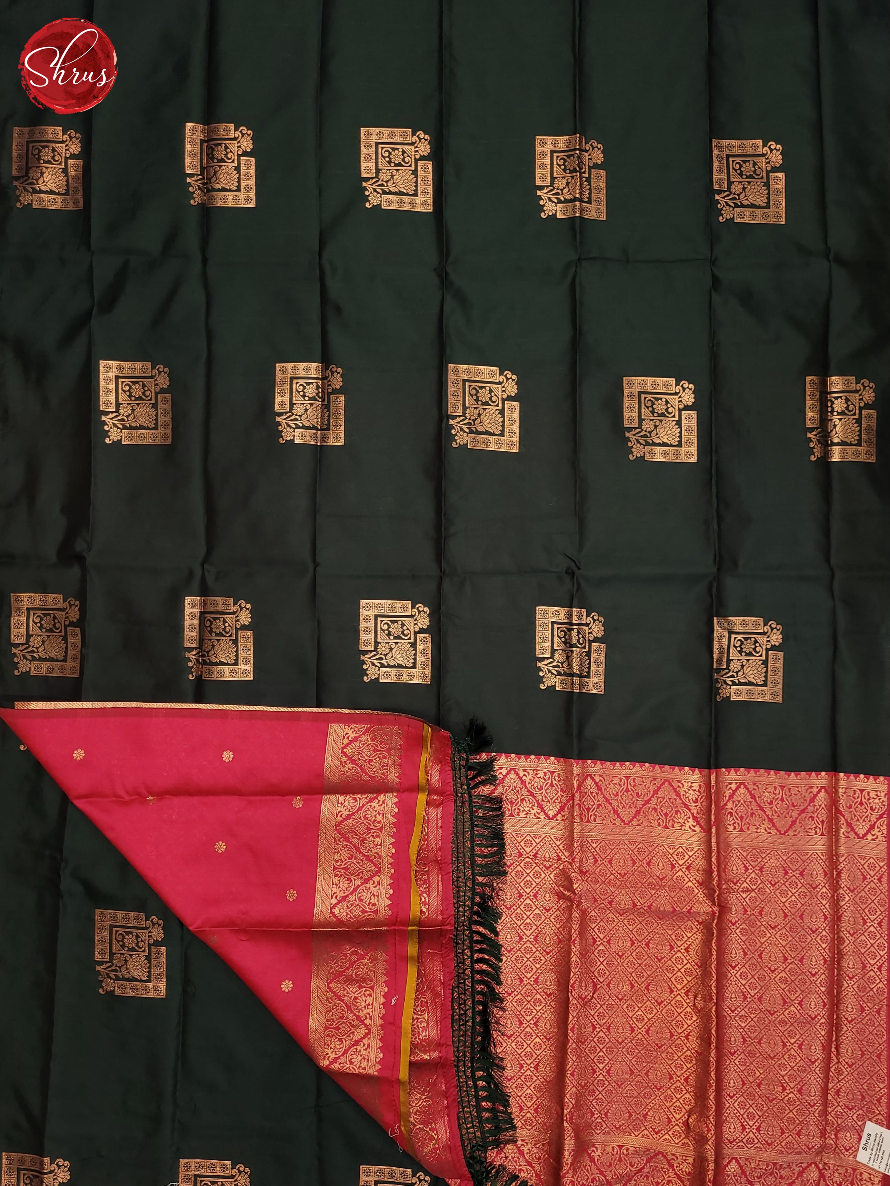 Bottle Green & Pink- Semi Softsilk Saree - Shop on ShrusEternity.com
