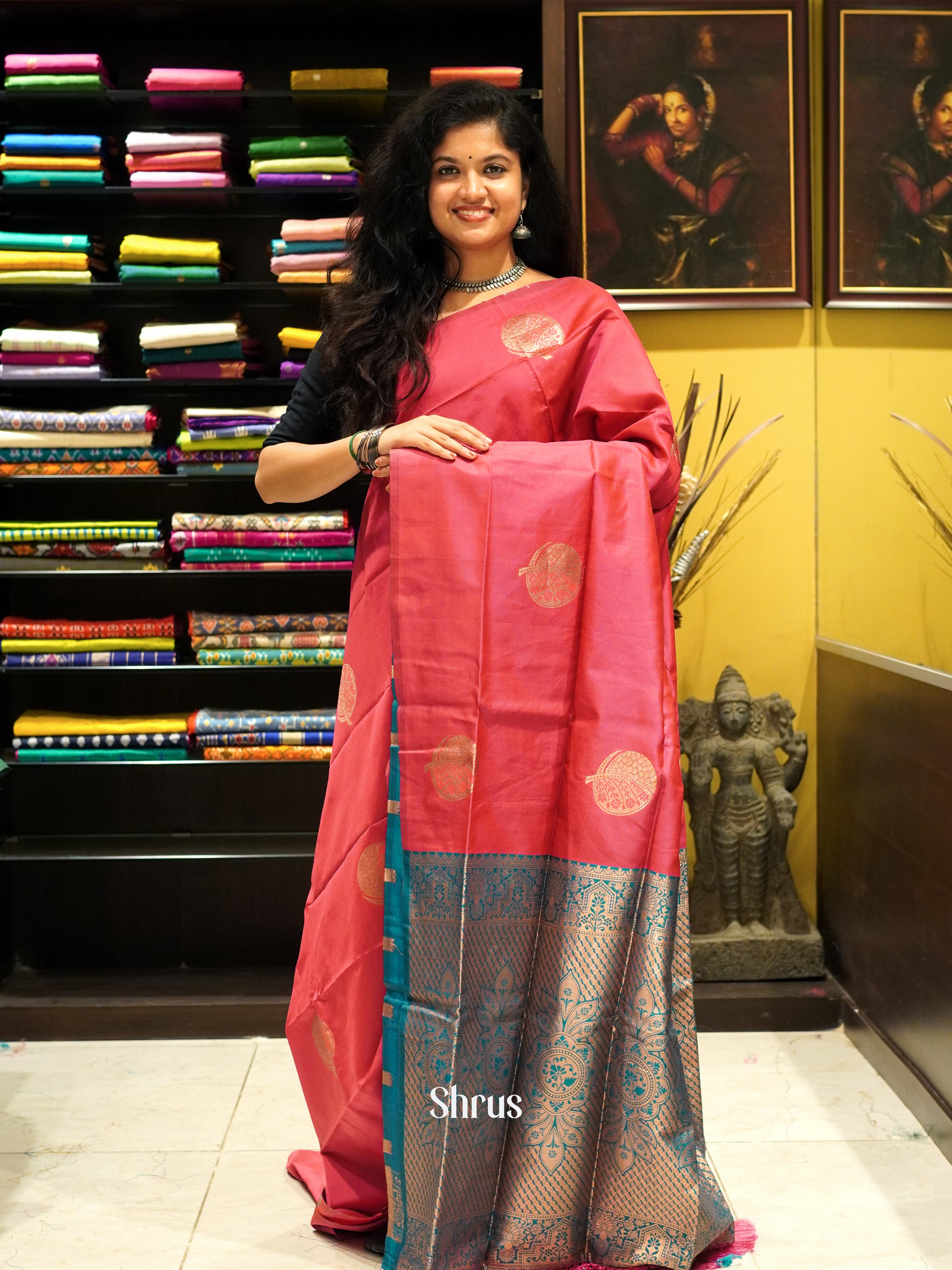 Pink & Blue - Semi Softsilk Saree - Shop on ShrusEternity.com