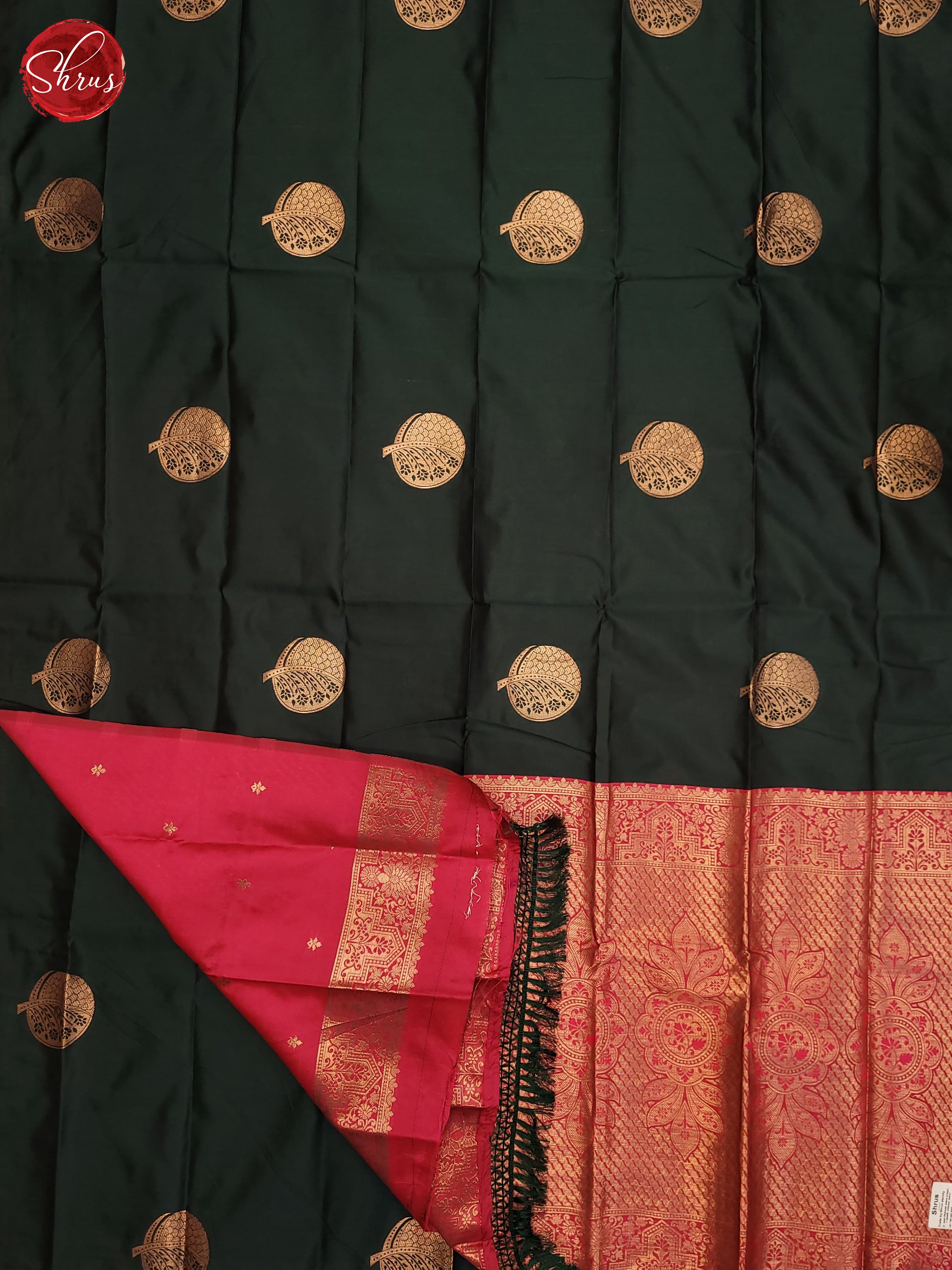 Bottle Green & Pink - Semi Softsilk Saree - Shop on ShrusEternity.com