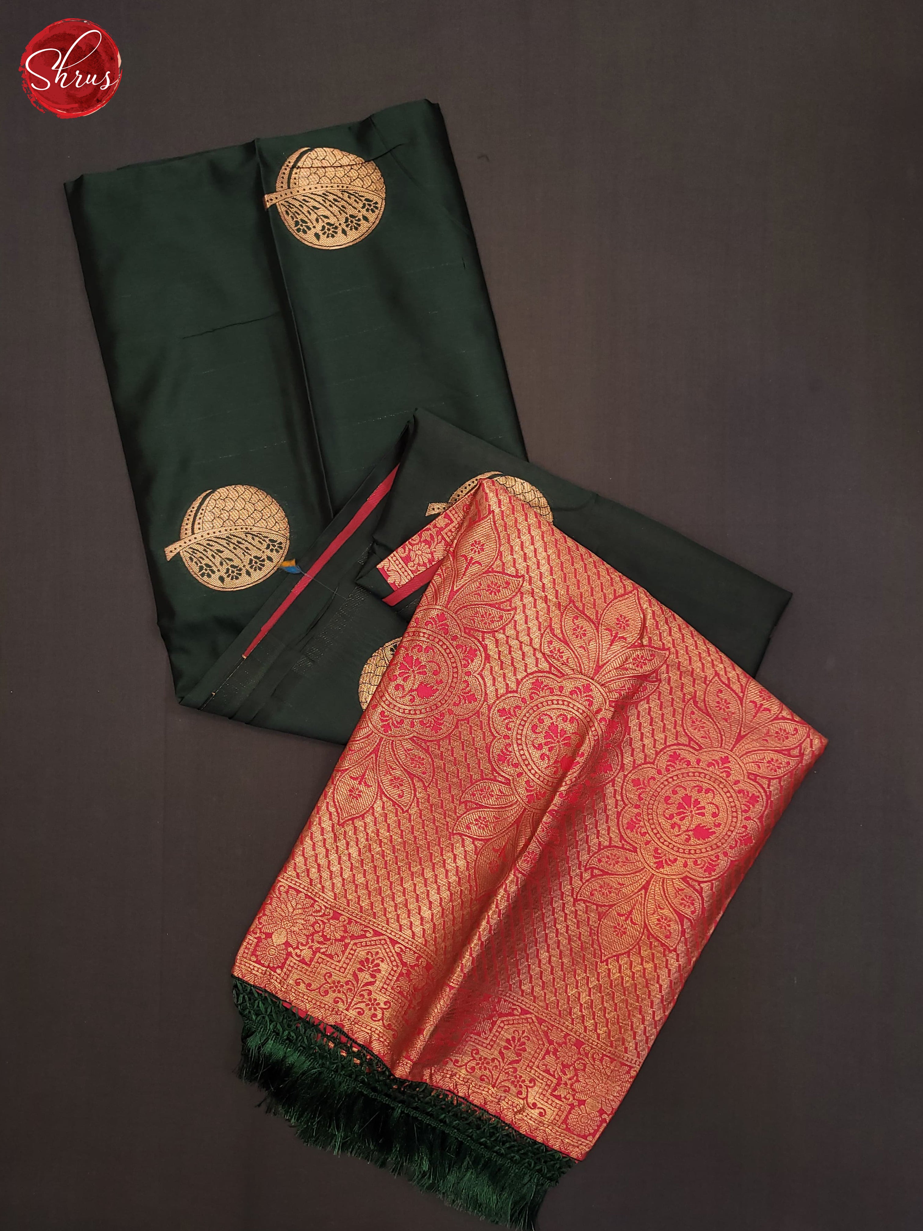 Bottle Green & Pink - Semi Softsilk Saree - Shop on ShrusEternity.com