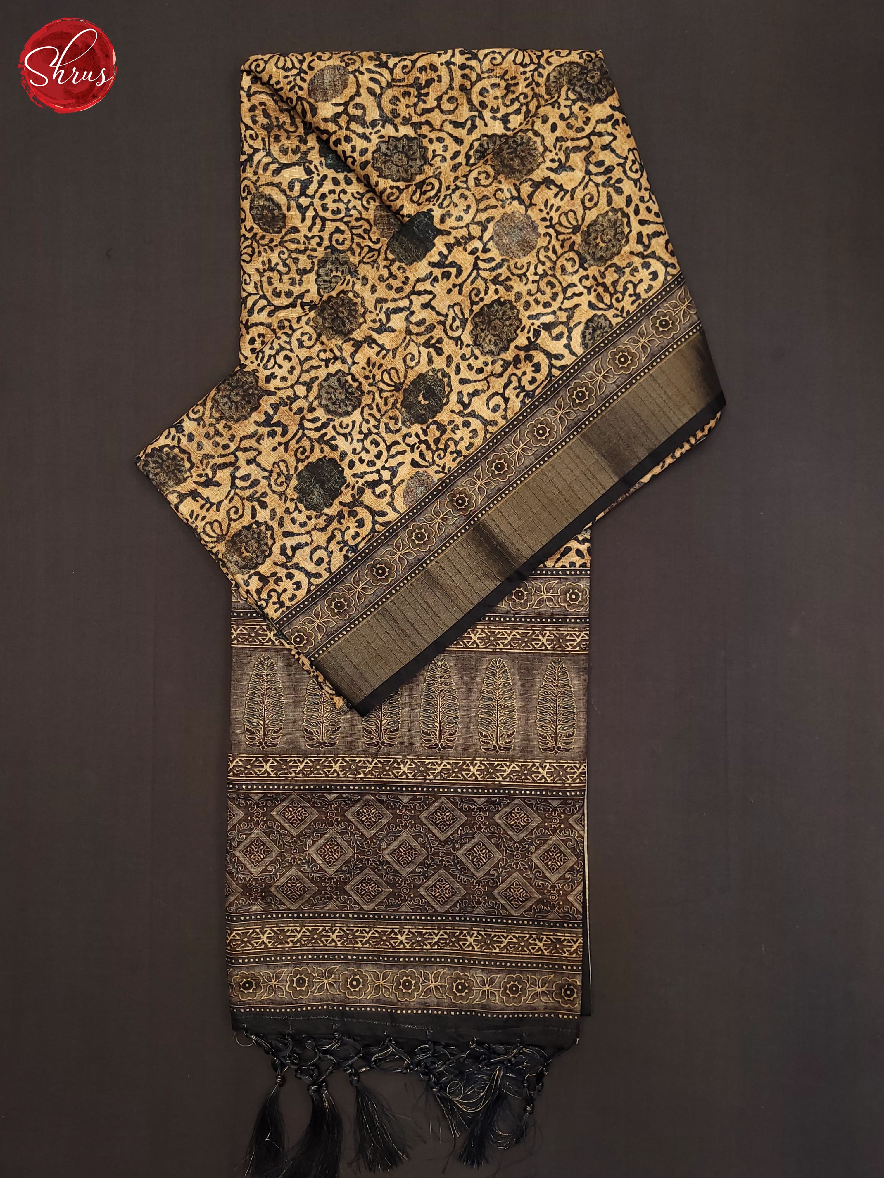 Beige & Black - Semi Tussar Saree - Shop on ShrusEternity.com