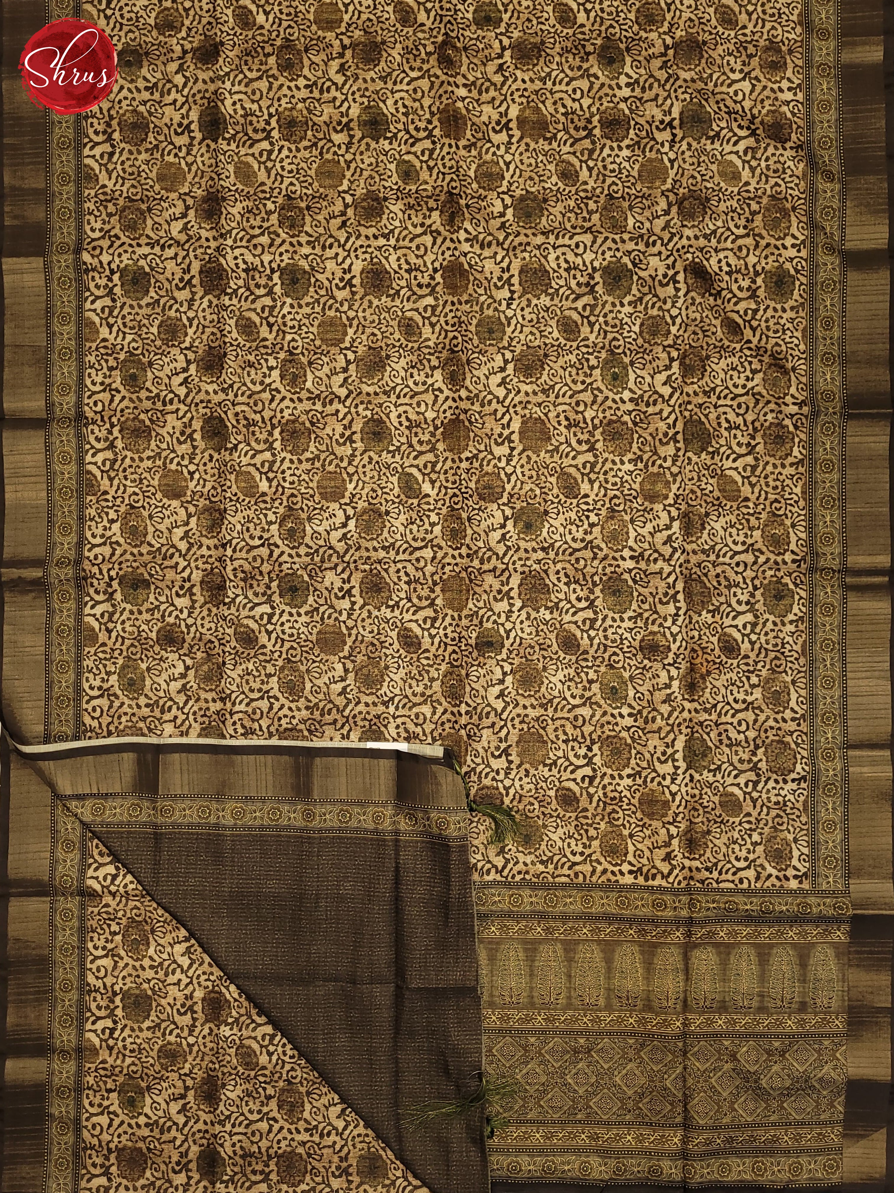 Beige & Elachi Green - Semi Tussar Saree - Shop on ShrusEternity.com