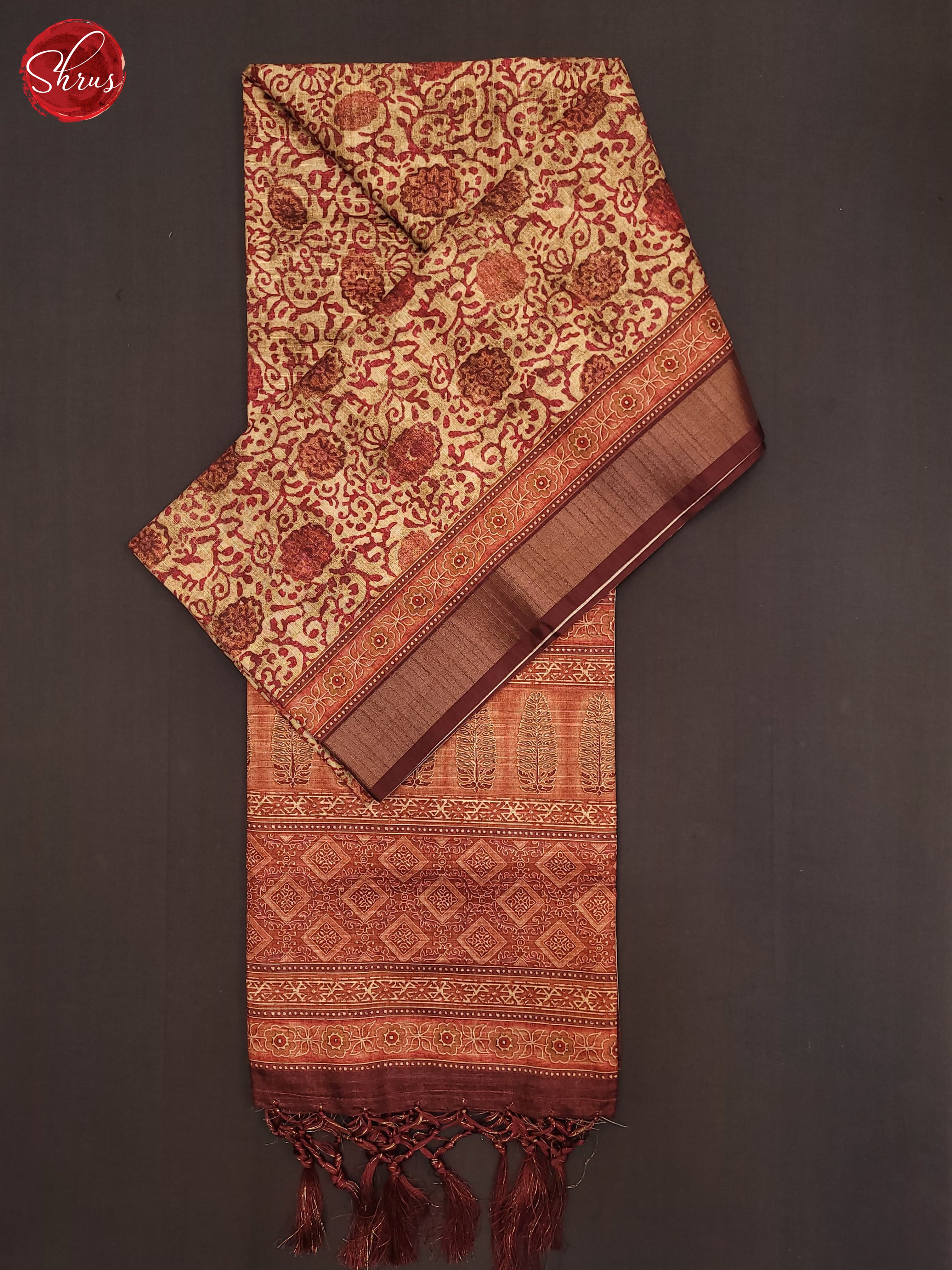Beige & Maroon - Semi Tussar Saree - Shop on ShrusEternity.com