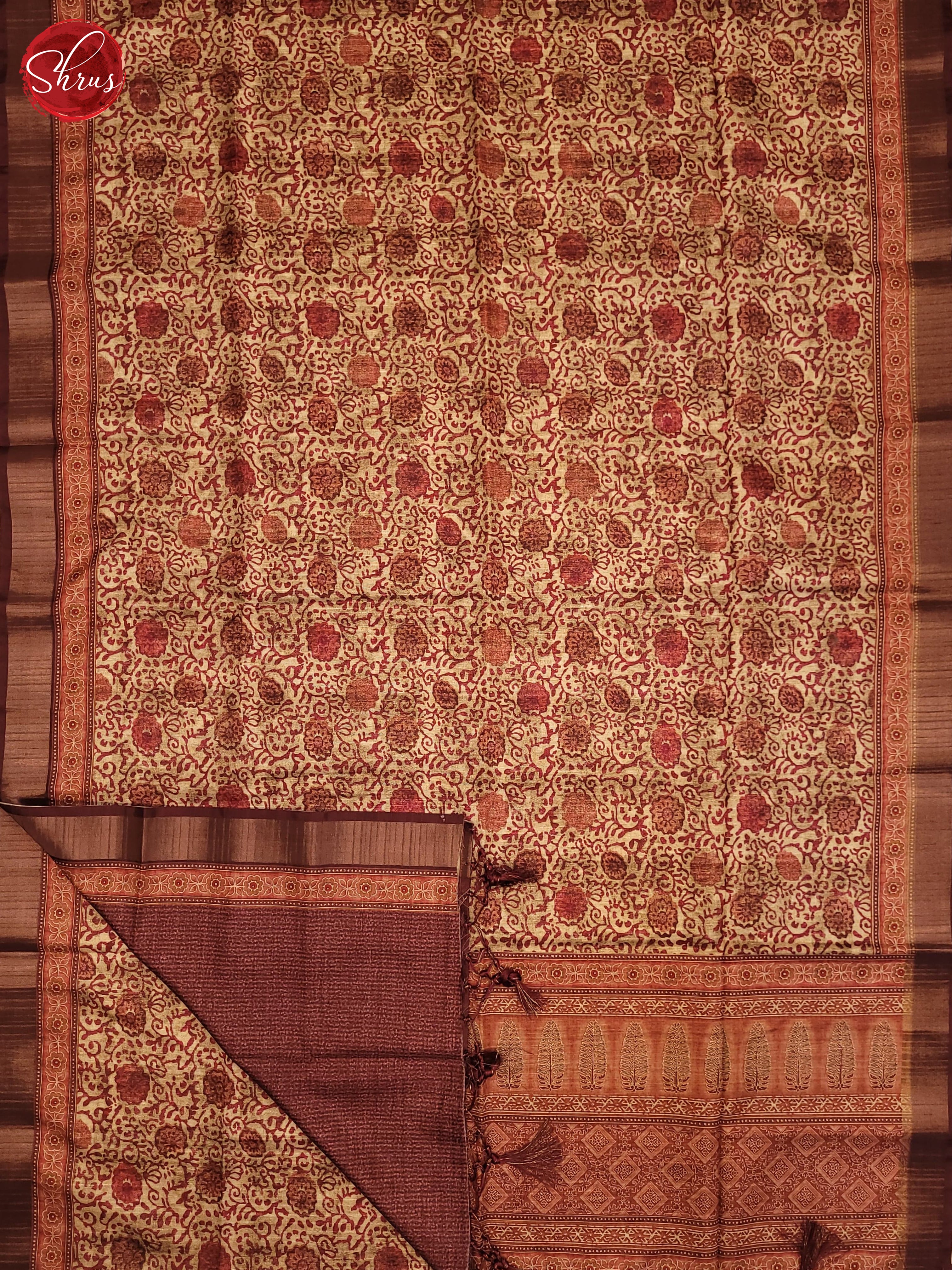Beige & Maroon - Semi Tussar Saree - Shop on ShrusEternity.com