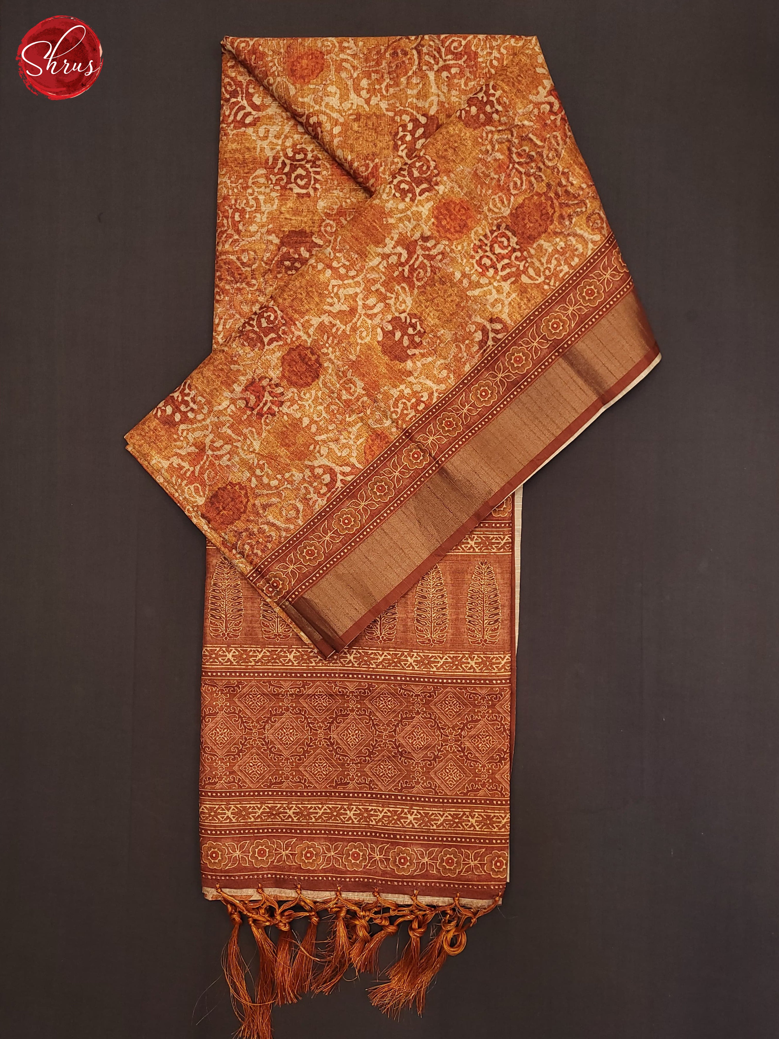 Yellow & Orange - Semi Tussar Saree - Shop on ShrusEternity.com