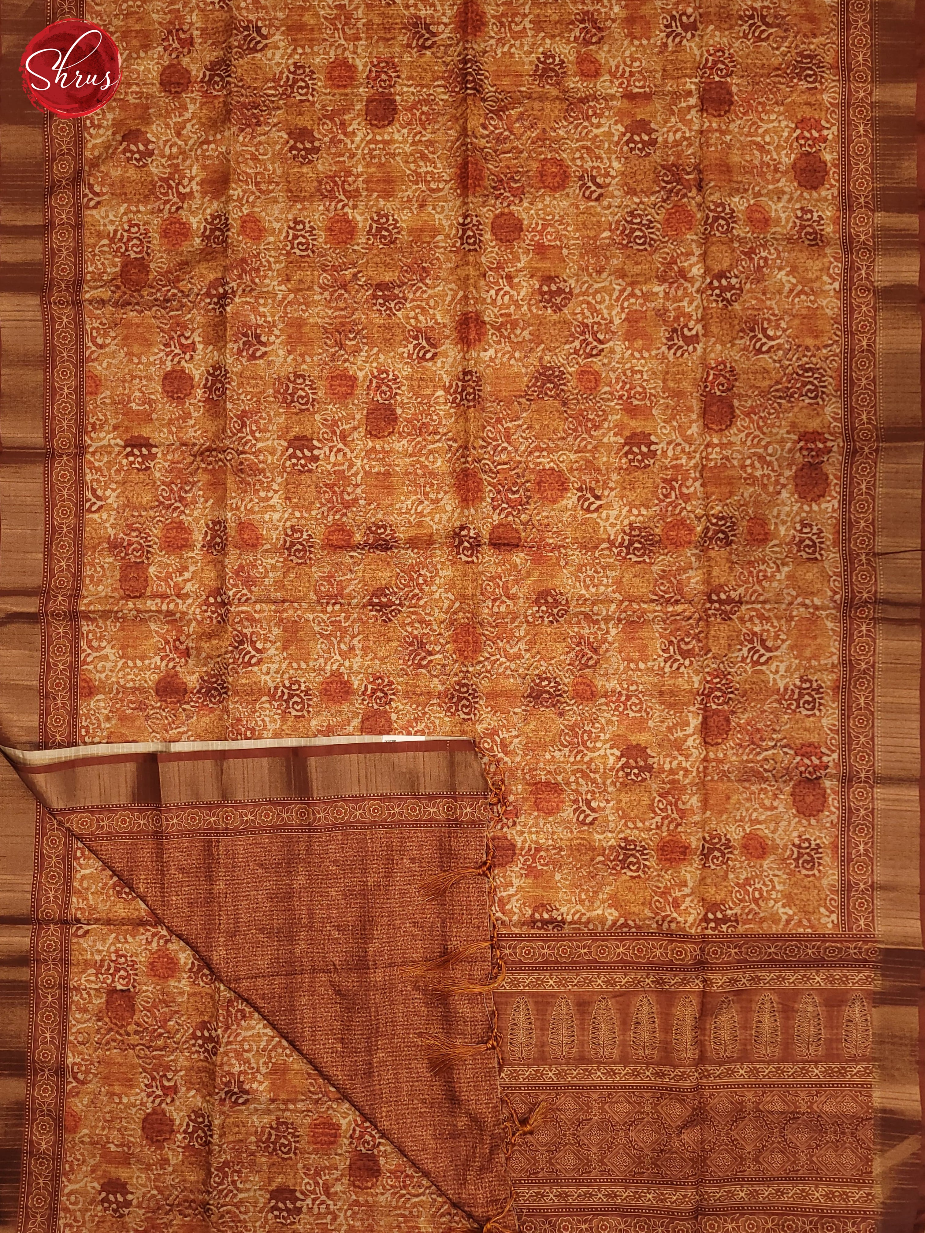 Yellow & Orange - Semi Tussar Saree - Shop on ShrusEternity.com