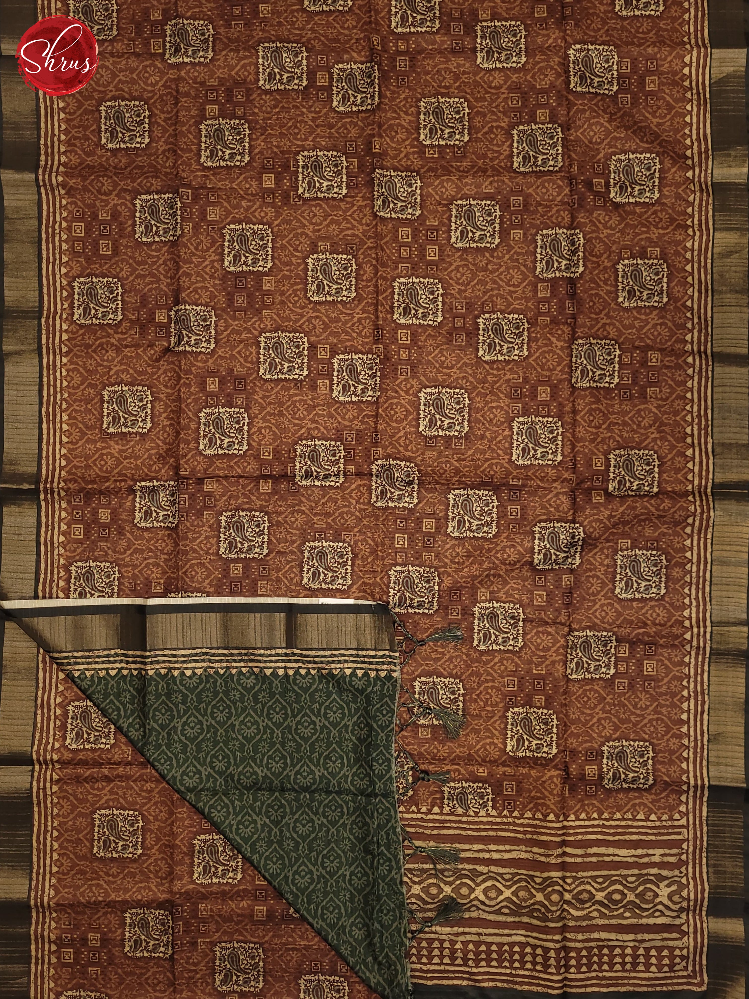 Brown & Grey - Semi Tussar Saree - Shop on ShrusEternity.com