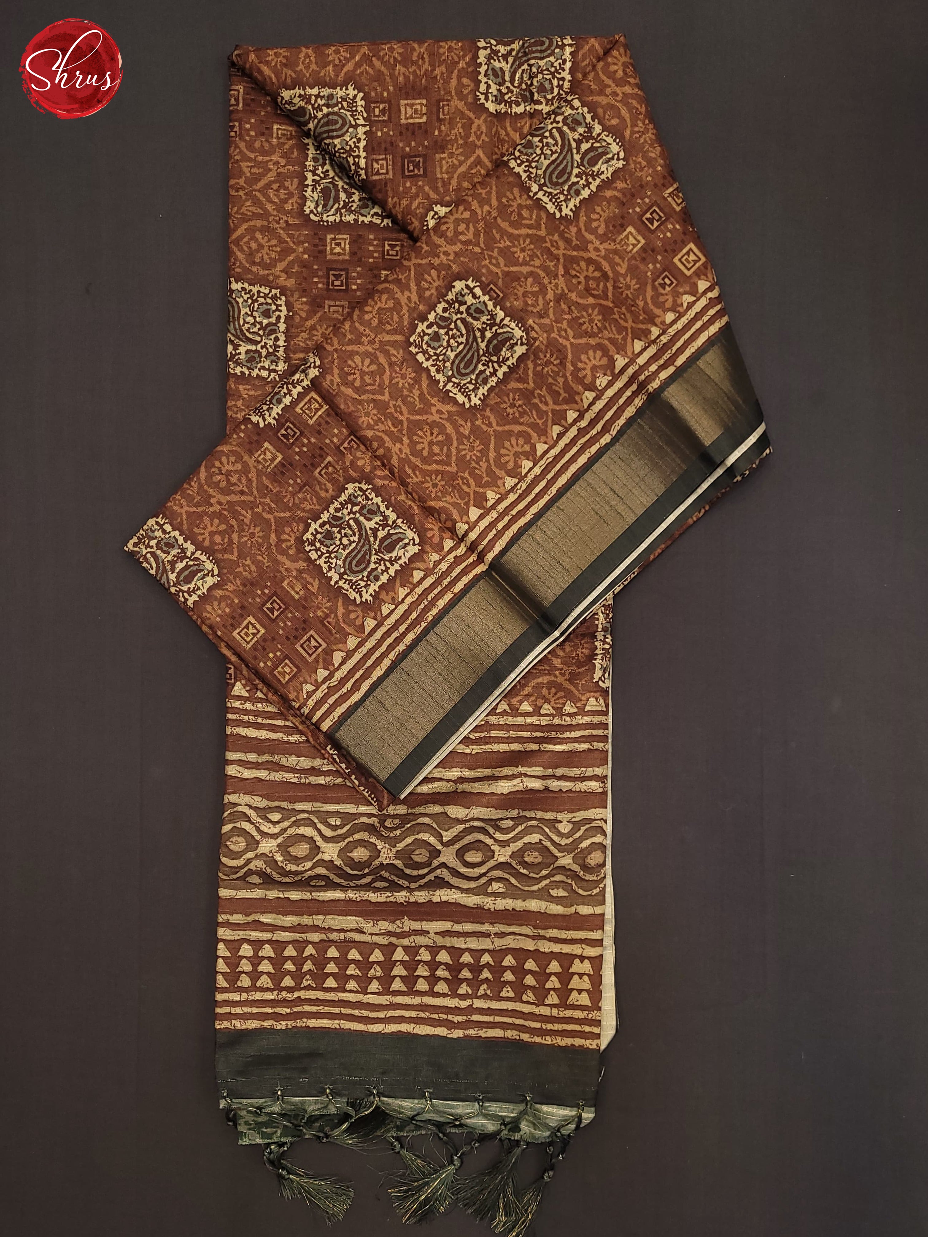Brown & Grey - Semi Tussar Saree - Shop on ShrusEternity.com