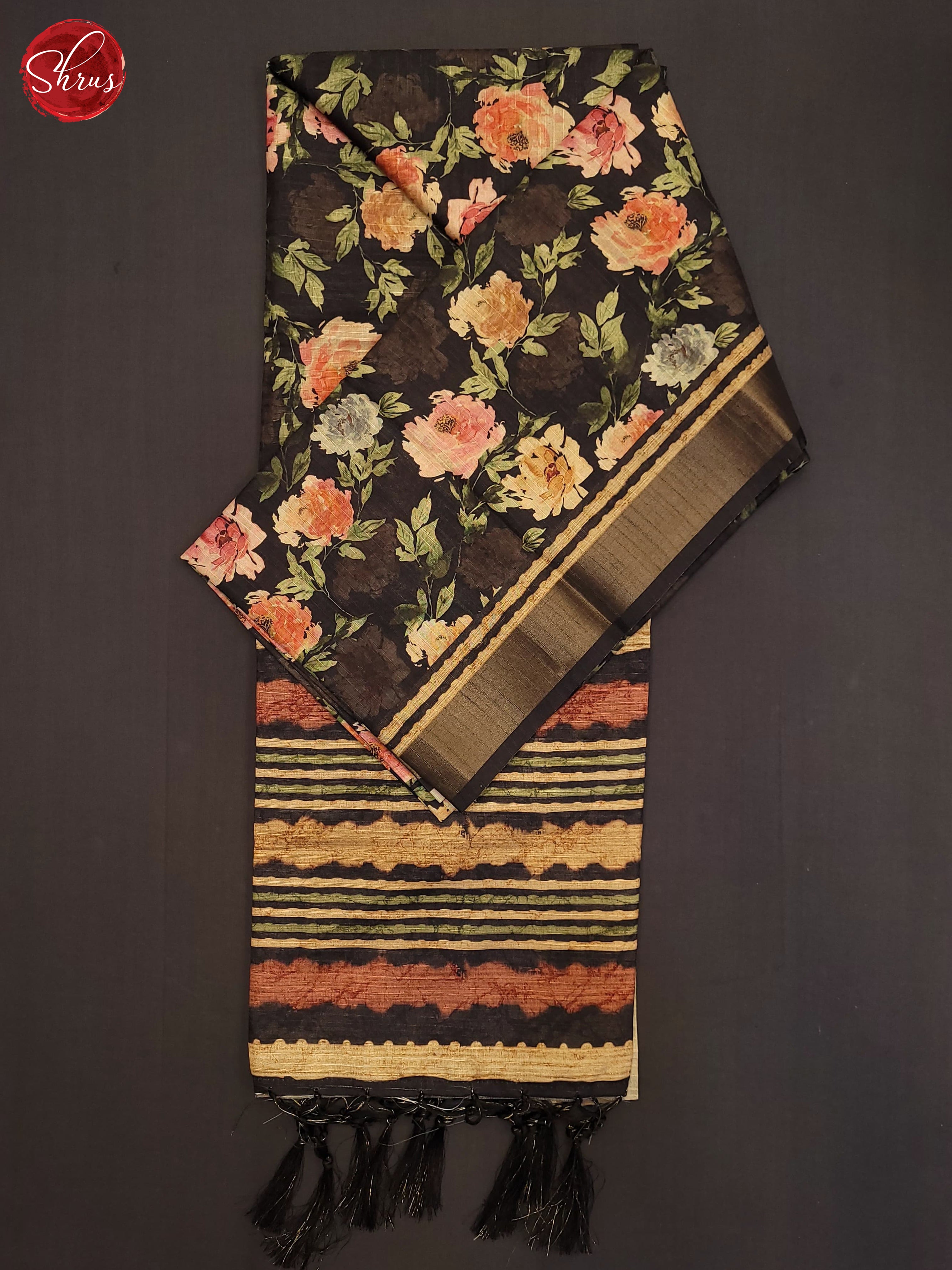 Black(Single Tone)- Semi Tussar Saree - Shop on ShrusEternity.com