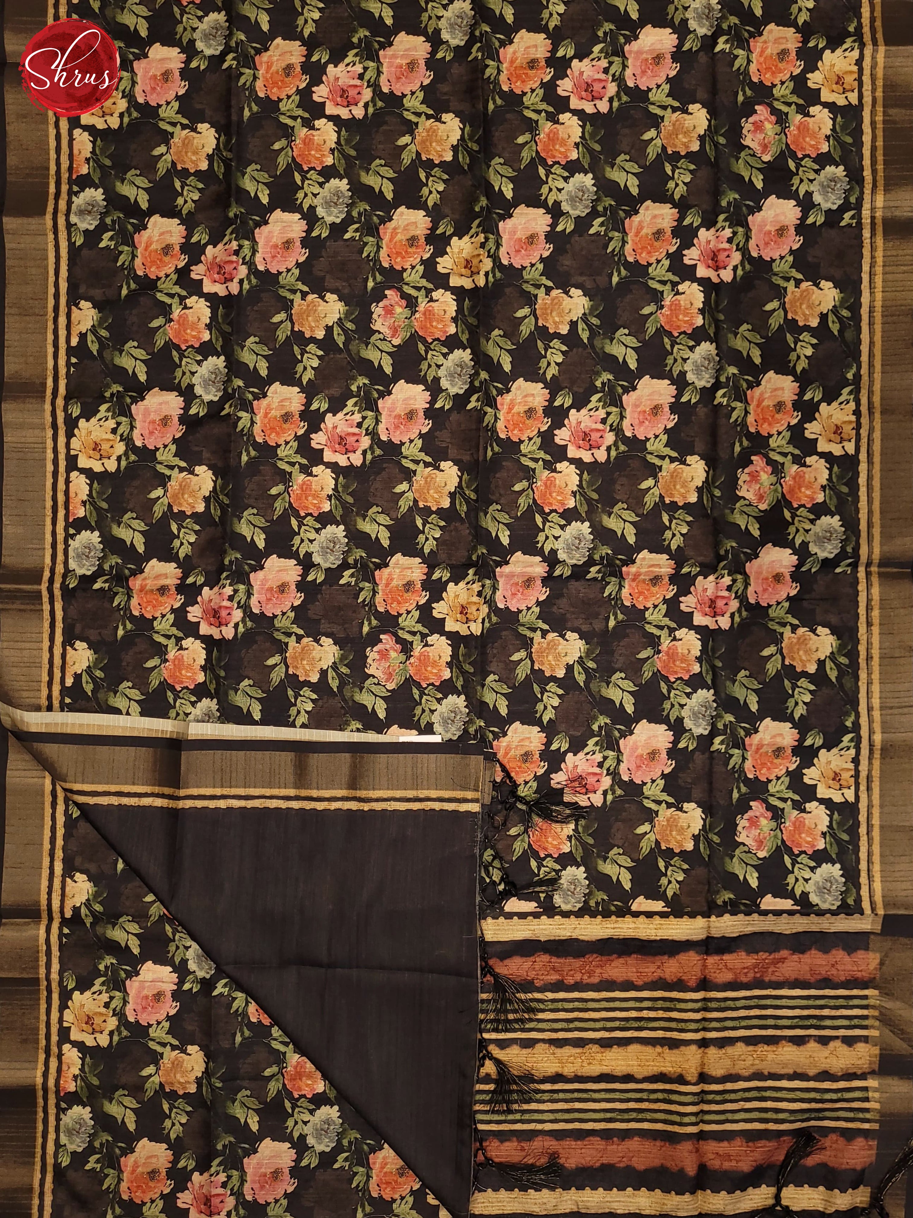 Black(Single Tone)- Semi Tussar Saree - Shop on ShrusEternity.com