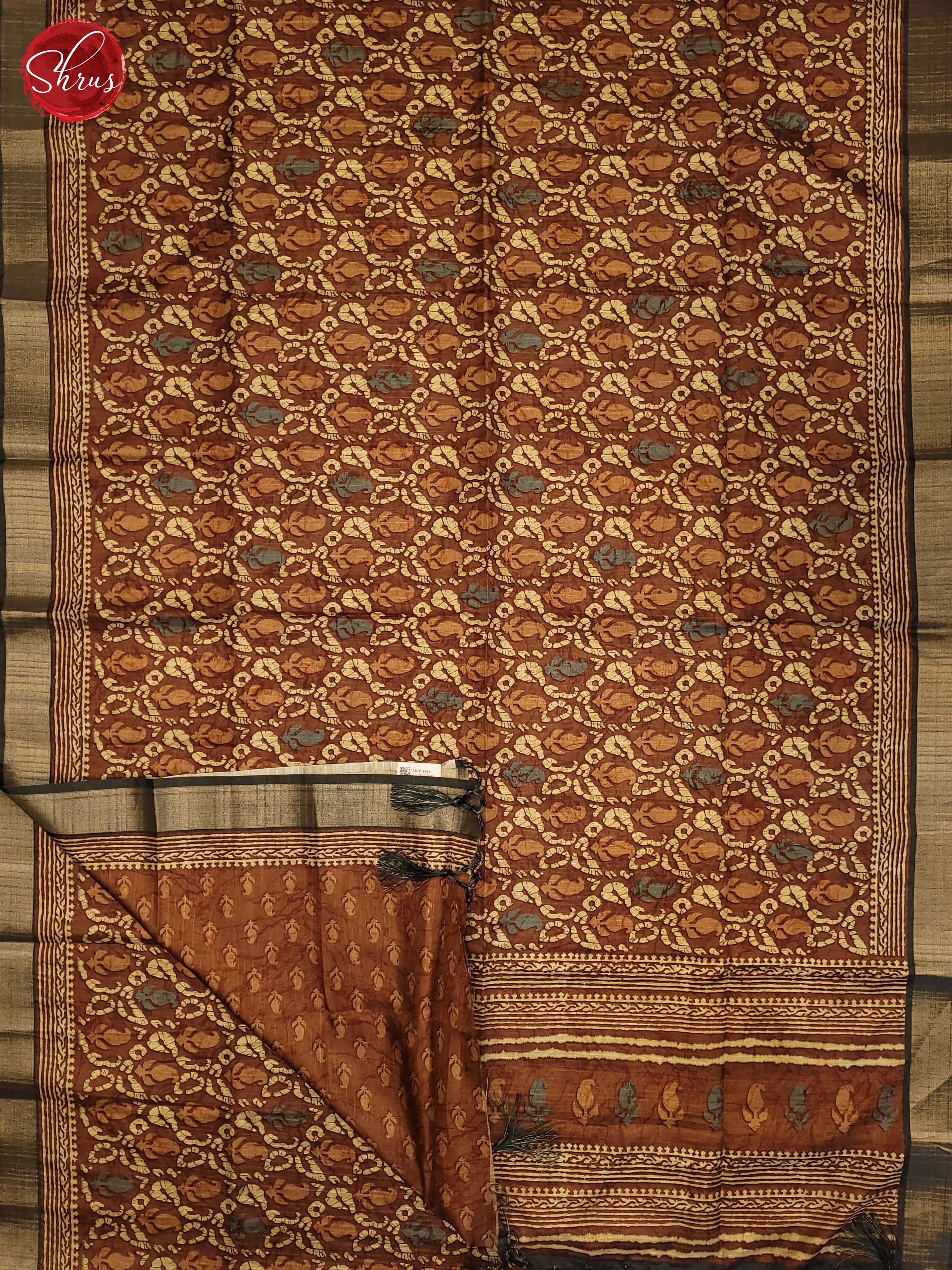 Light Brown& Black- Semi Tussar Saree - Shop on ShrusEternity.com