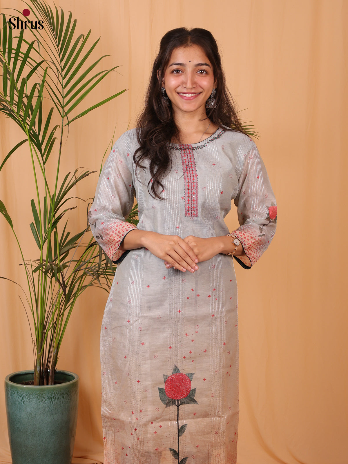 Blue -Chanderi Sequence work Readymade Kurti - Shop on ShrusEternity.com