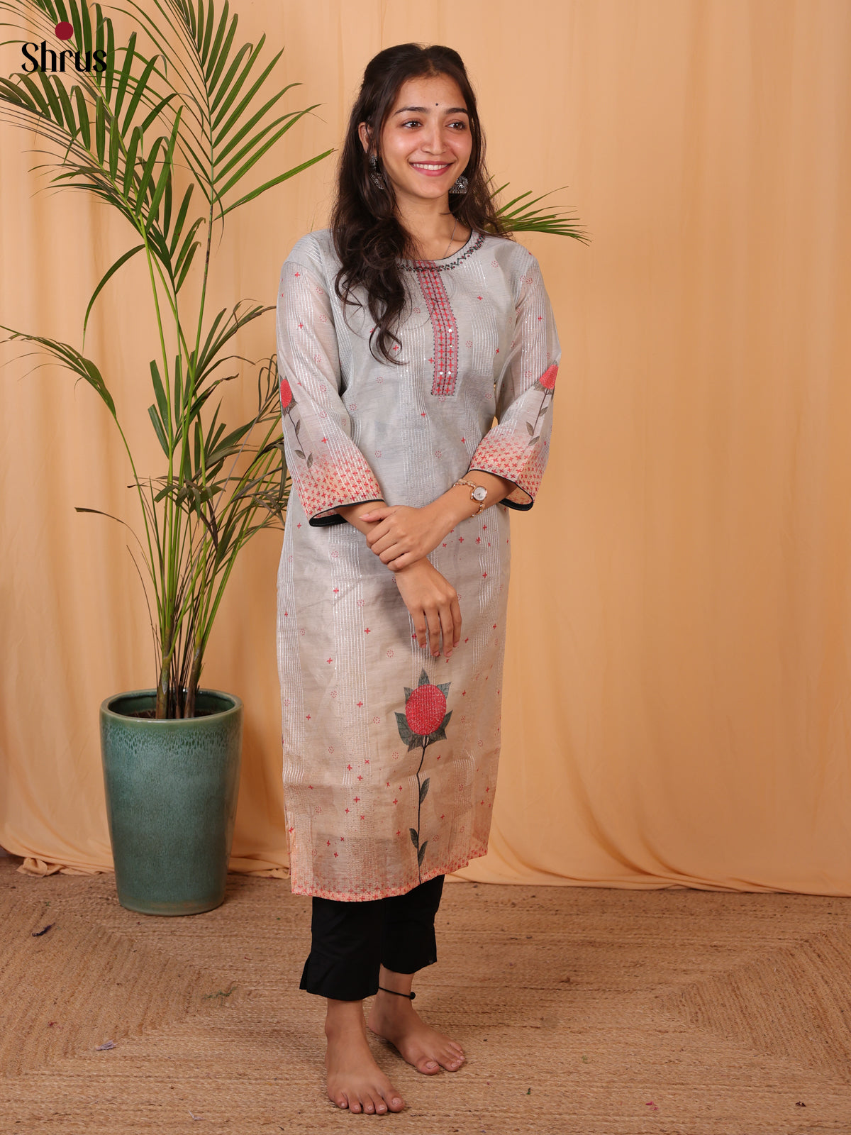 Blue -Chanderi Sequence work Readymade Kurti - Shop on ShrusEternity.com