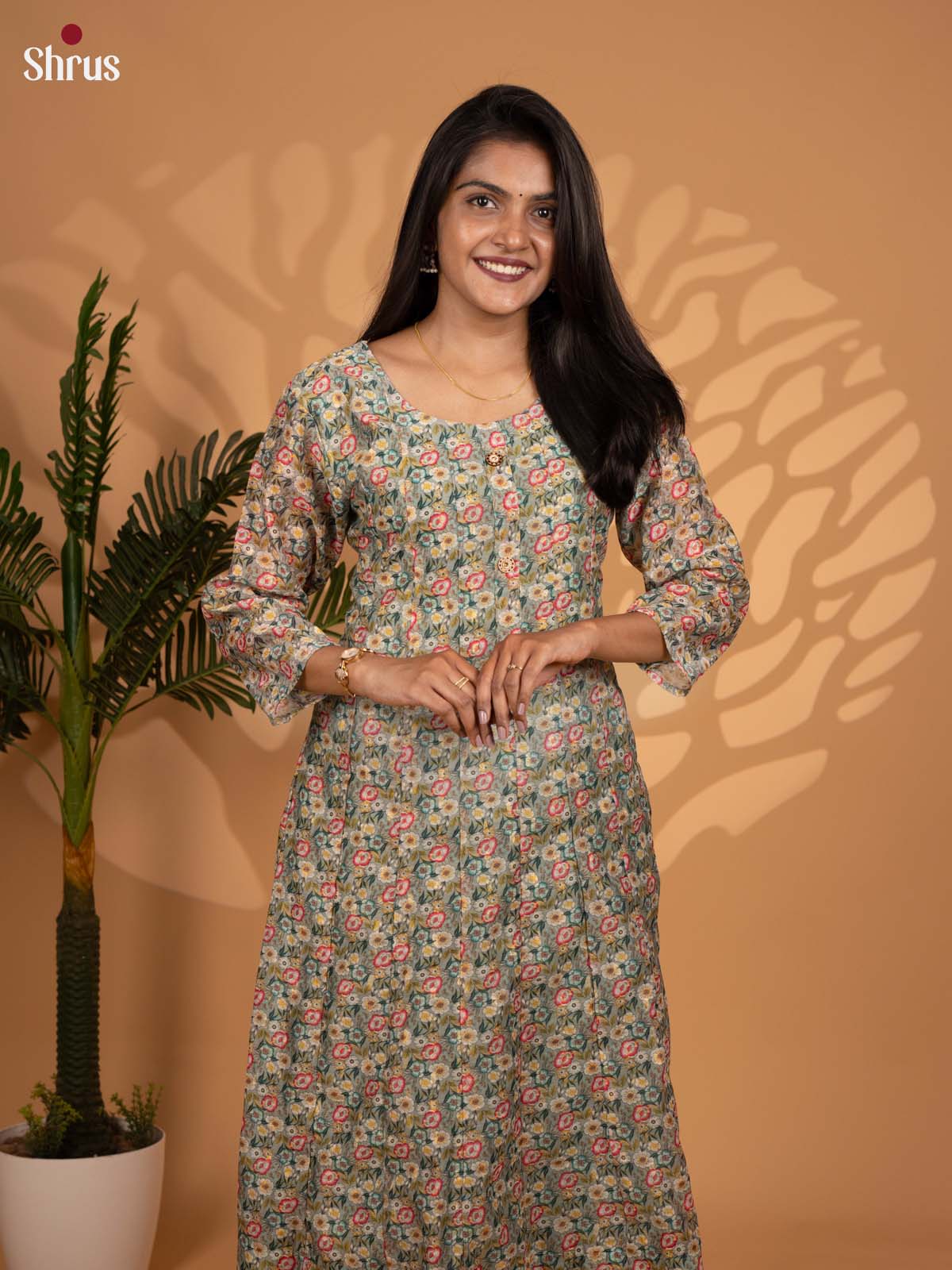 Green - Anarkali printed Readymade Kurti - Shop on ShrusEternity.com