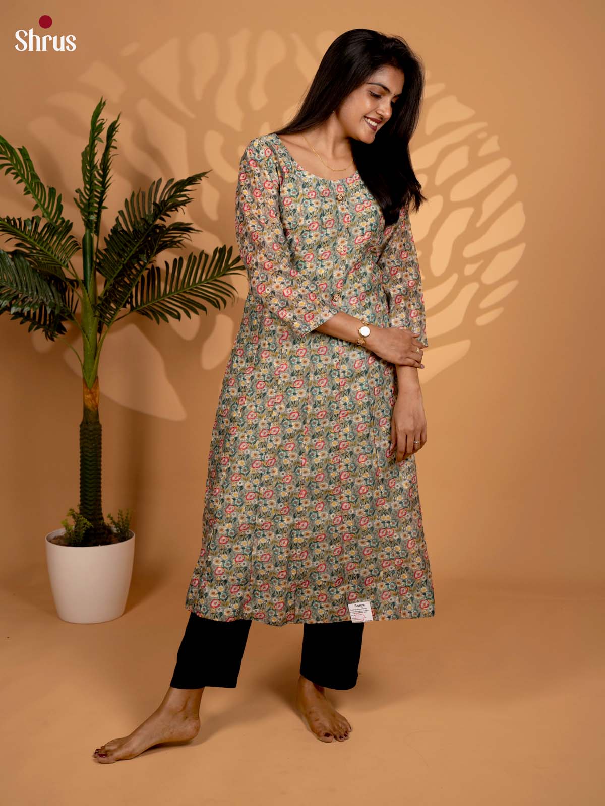Green - Anarkali printed Readymade Kurti - Shop on ShrusEternity.com