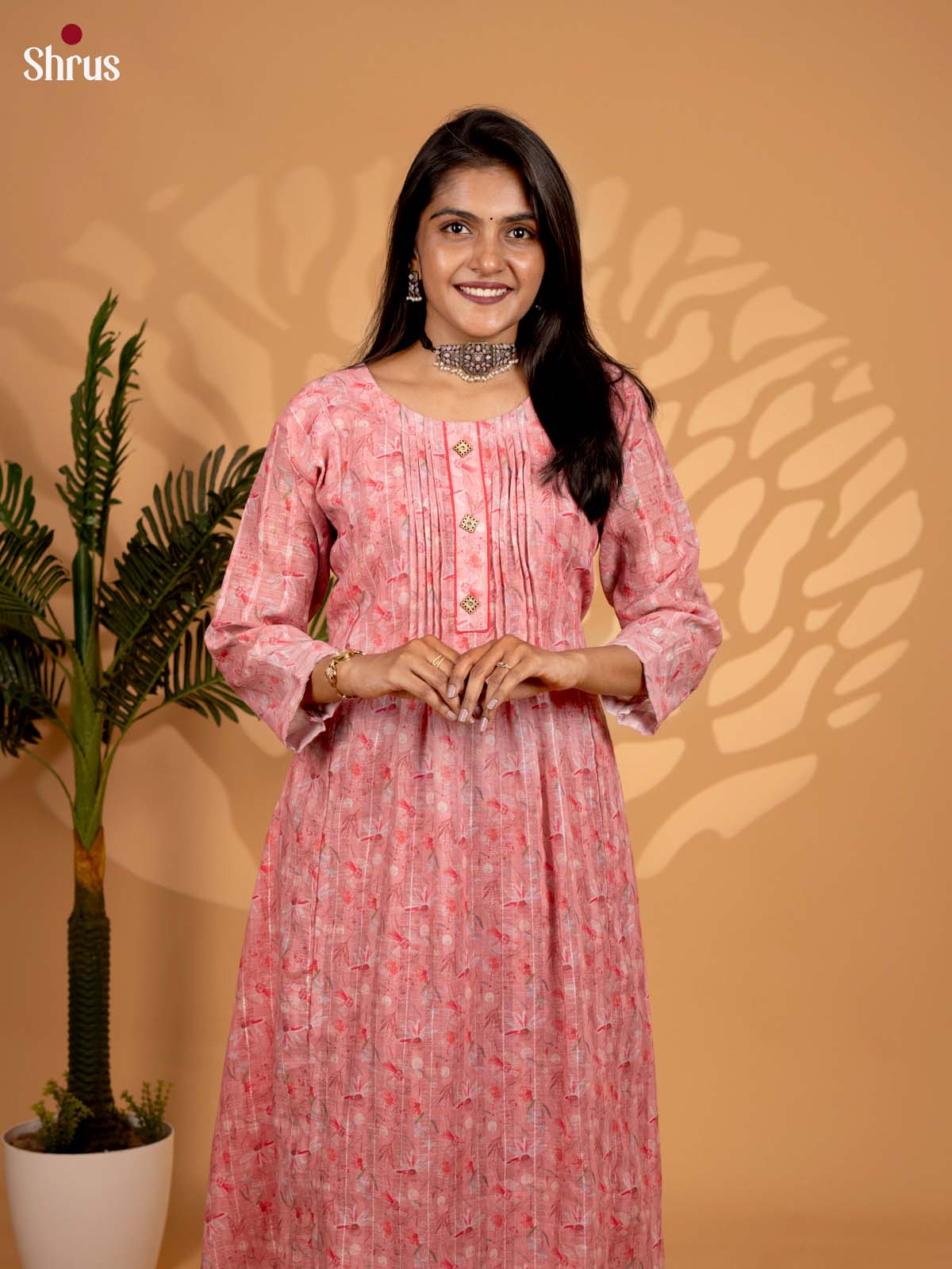Peach - Printed Readymade Kurti - Shop on ShrusEternity.com