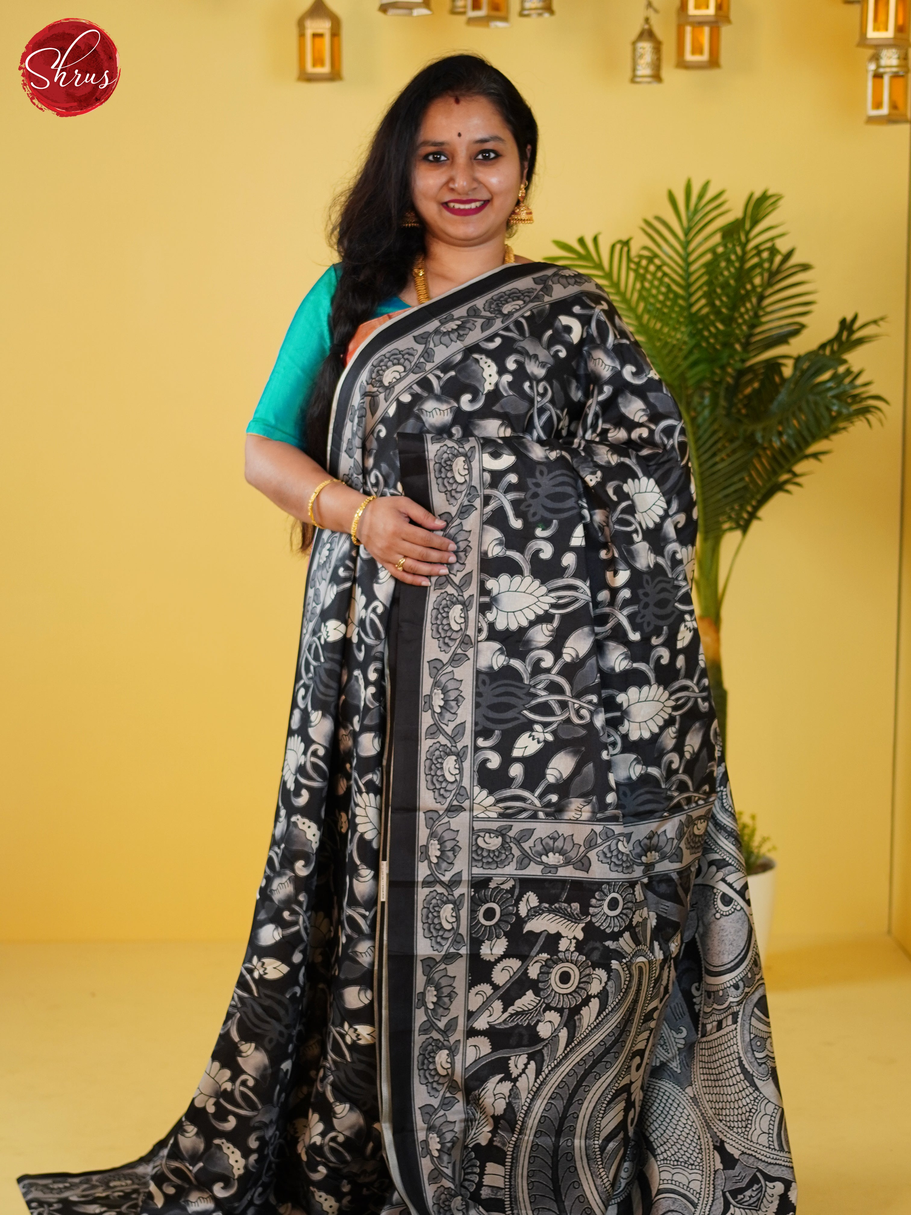Black(Single Tone) - Semi Tussar Saree - Shop on ShrusEternity.com