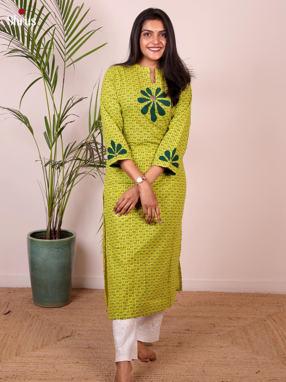 Lime Yellow - Readymade Kurti - Shop on ShrusEternity.com