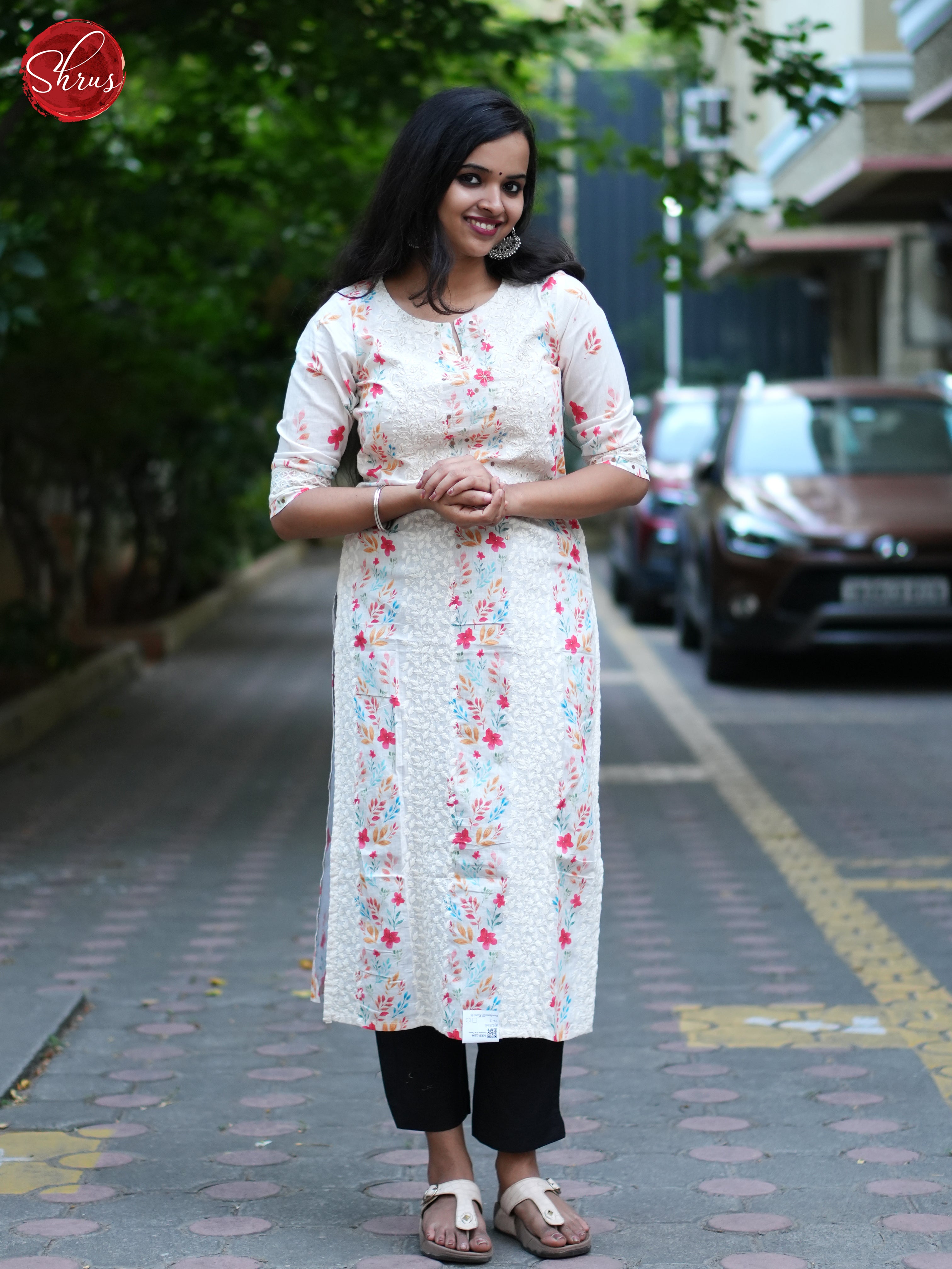 cream - embroidery Printed Readymade Kurti - Shop on ShrusEternity.com