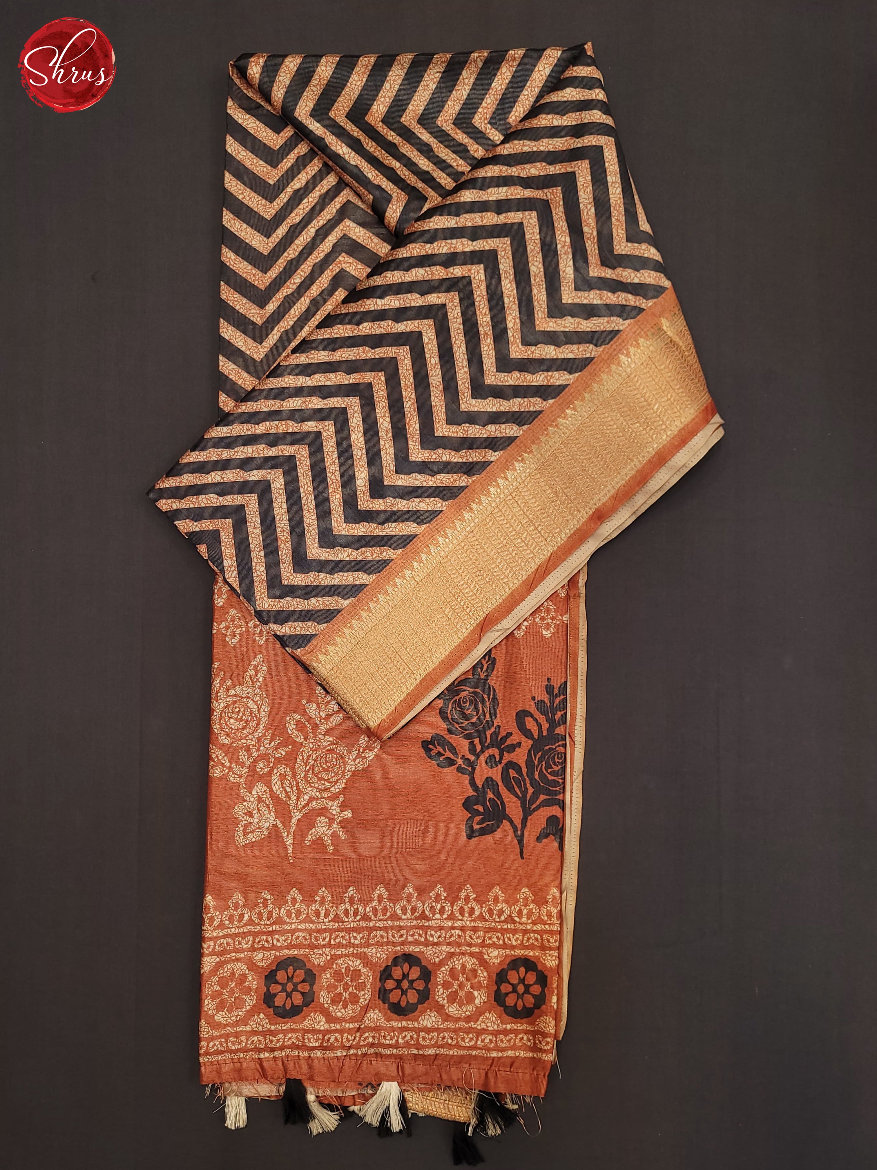 Black & Orange -Matka Cotton Saree - Shop on ShrusEternity.com
