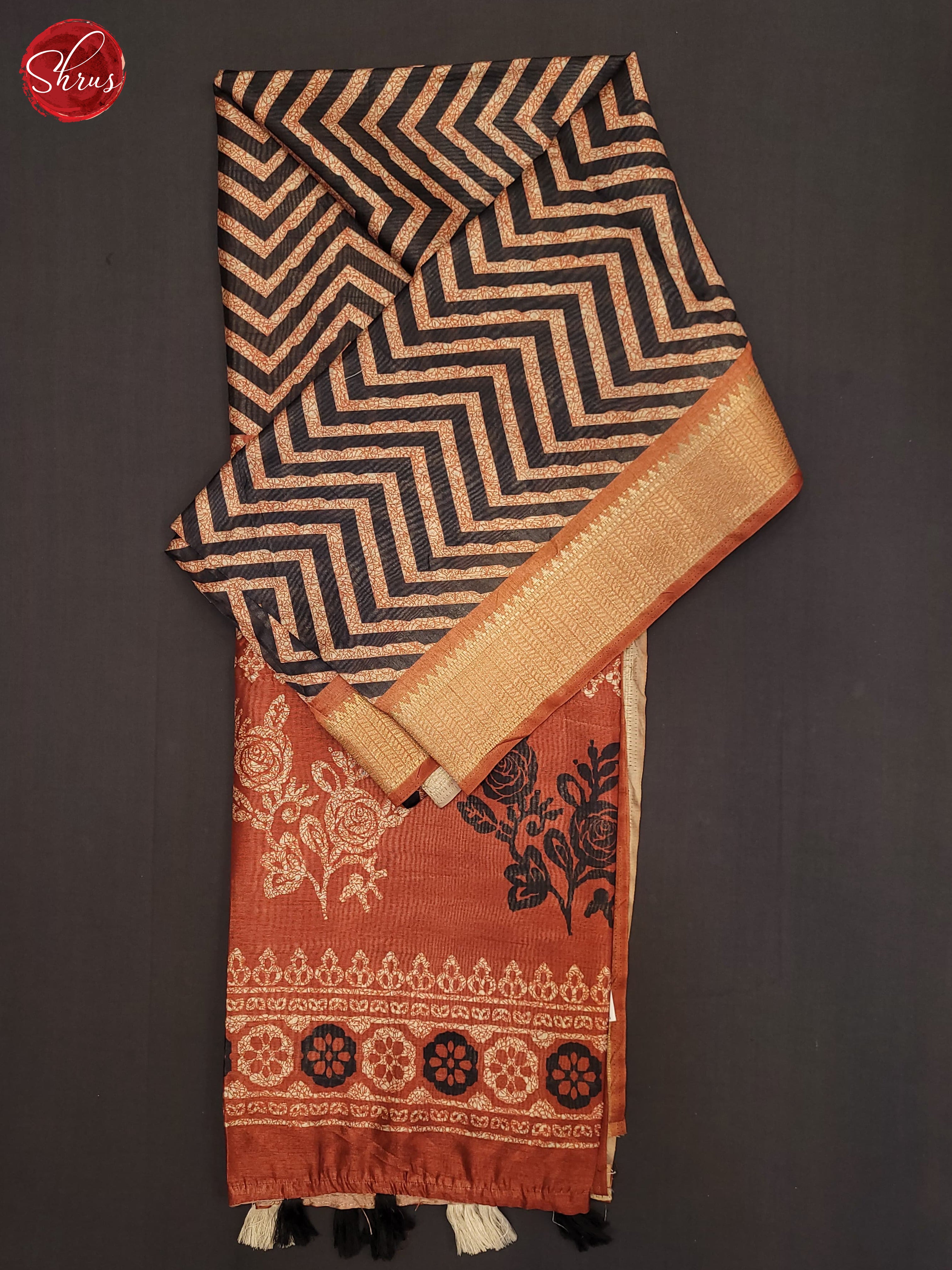 Black & Orange- Semi Matka Cotton Saree - Shop on ShrusEternity.com