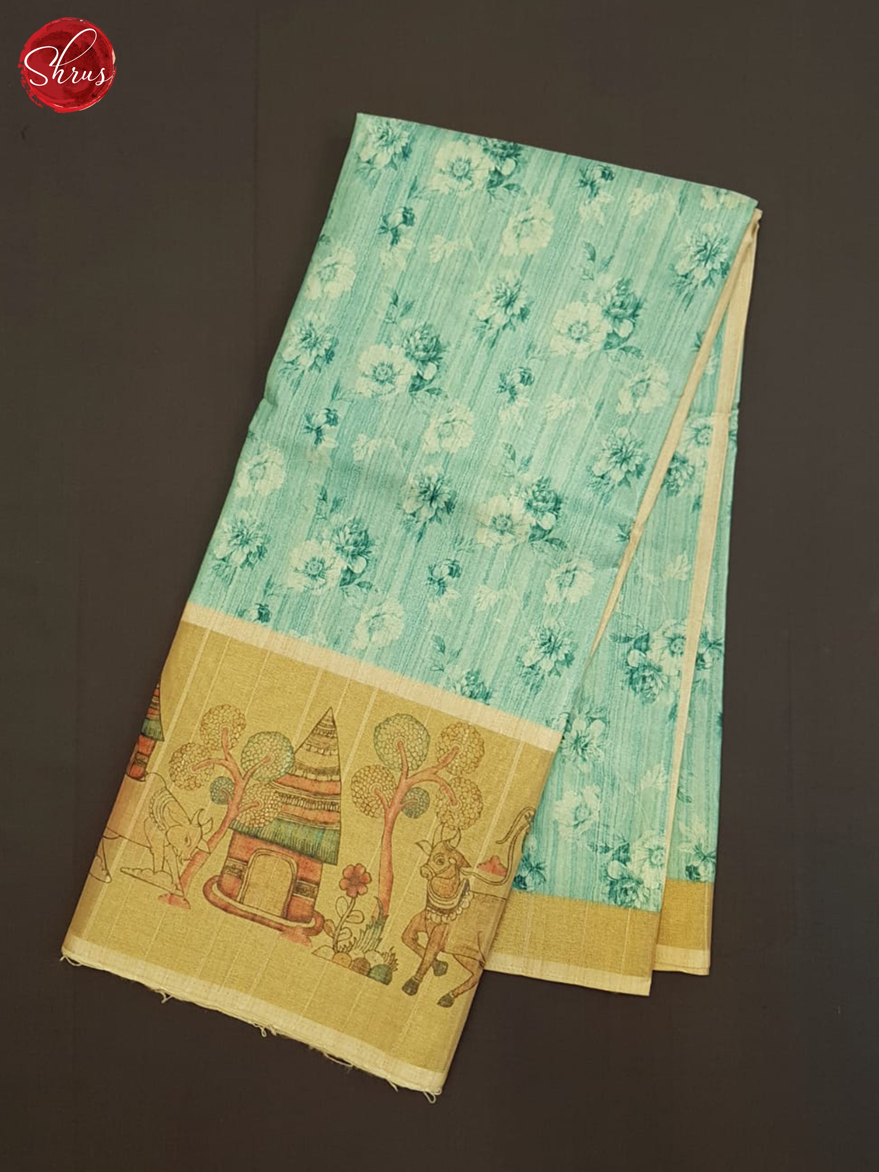 Teal Blue And Beige-Semi Tussar saree - Shop on ShrusEternity.com